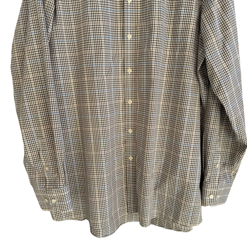 Nordstrom Smartcare Regular Fit Brown Blue Check Preppy Shirt Mens XXL Tall
