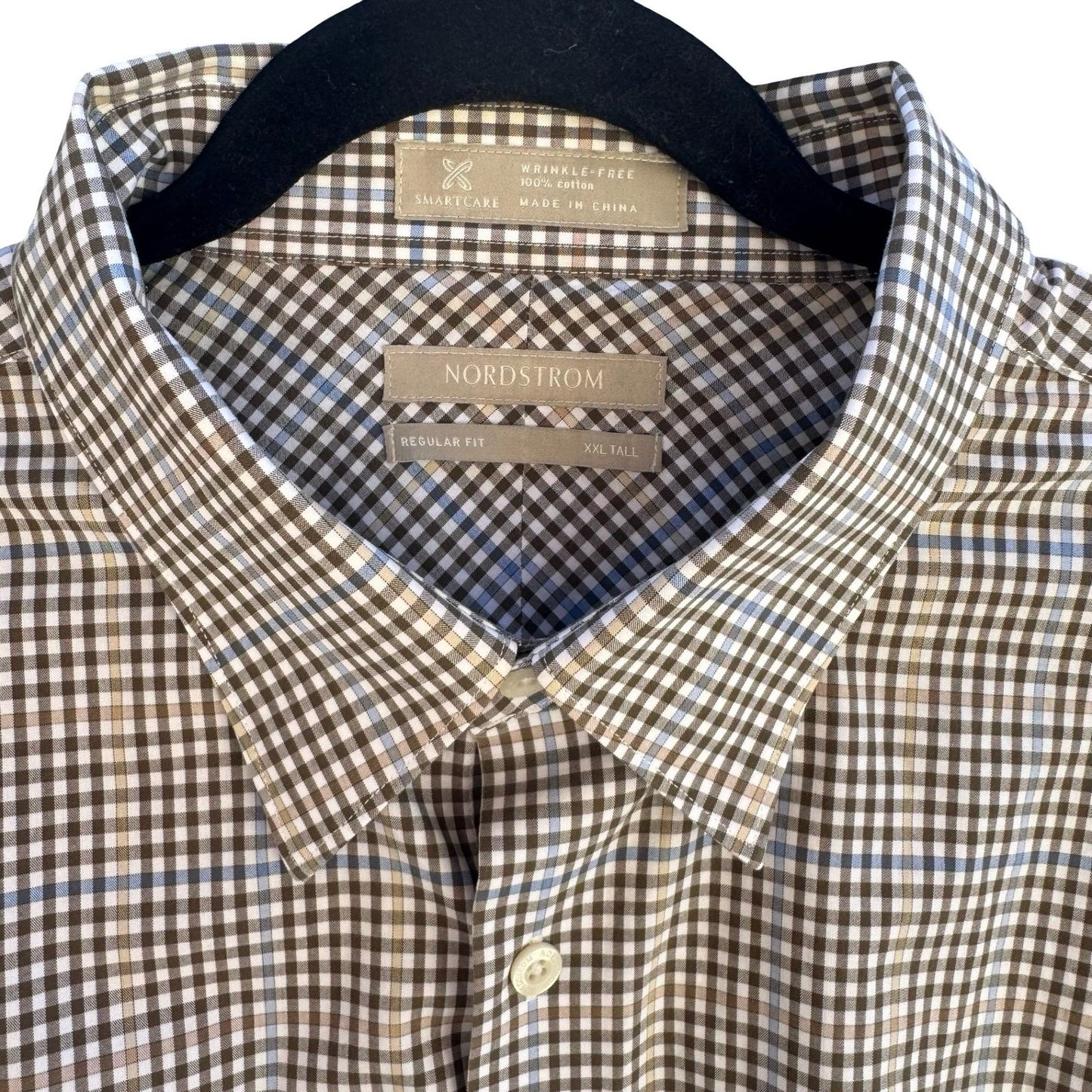 Nordstrom Smartcare Regular Fit Brown Blue Check Preppy Shirt Mens XXL Tall