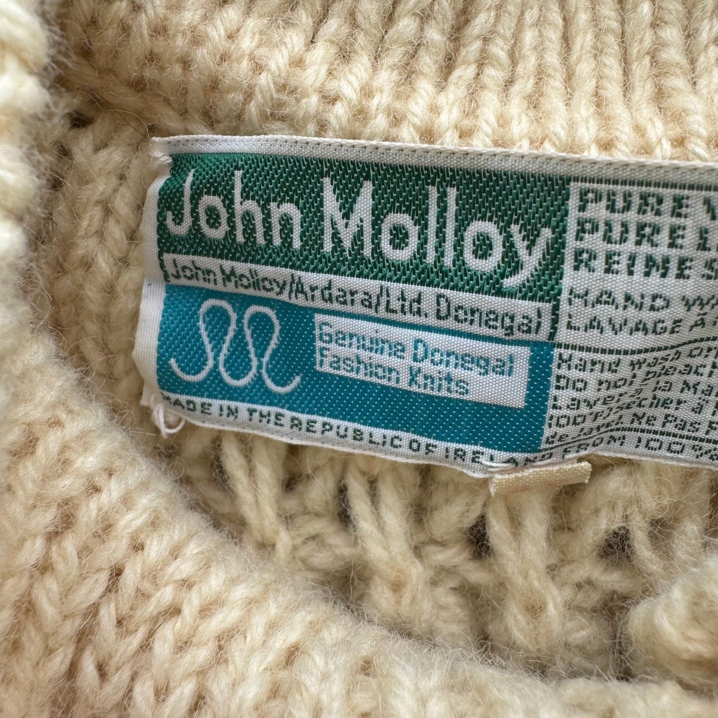 John Molloy Ireland Pure Virgin Wool Aran Cable Knit Cardigan Sweater Cream 42