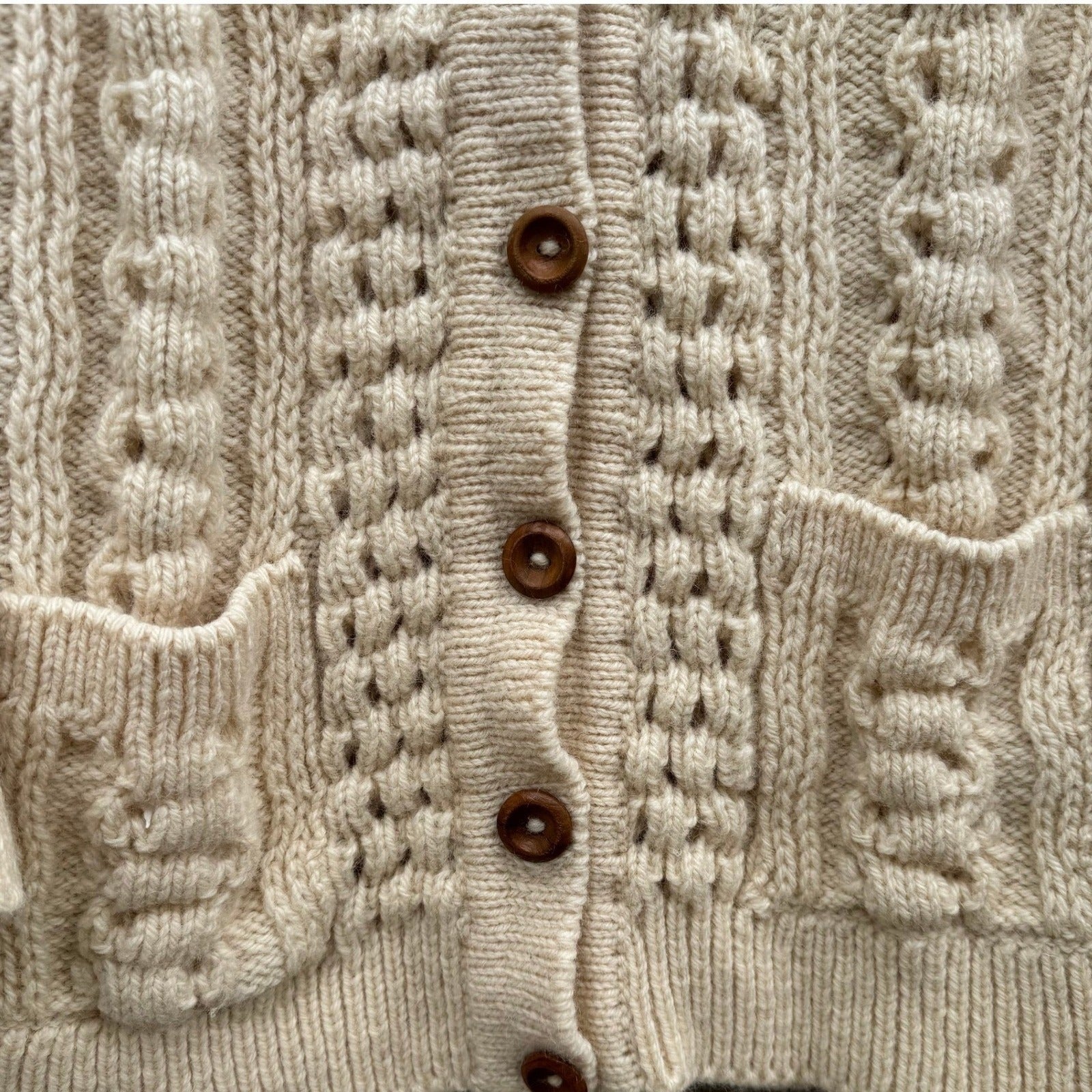 John Molloy Ireland Pure Virgin Wool Aran Cable Knit Cardigan Sweater Cream 42