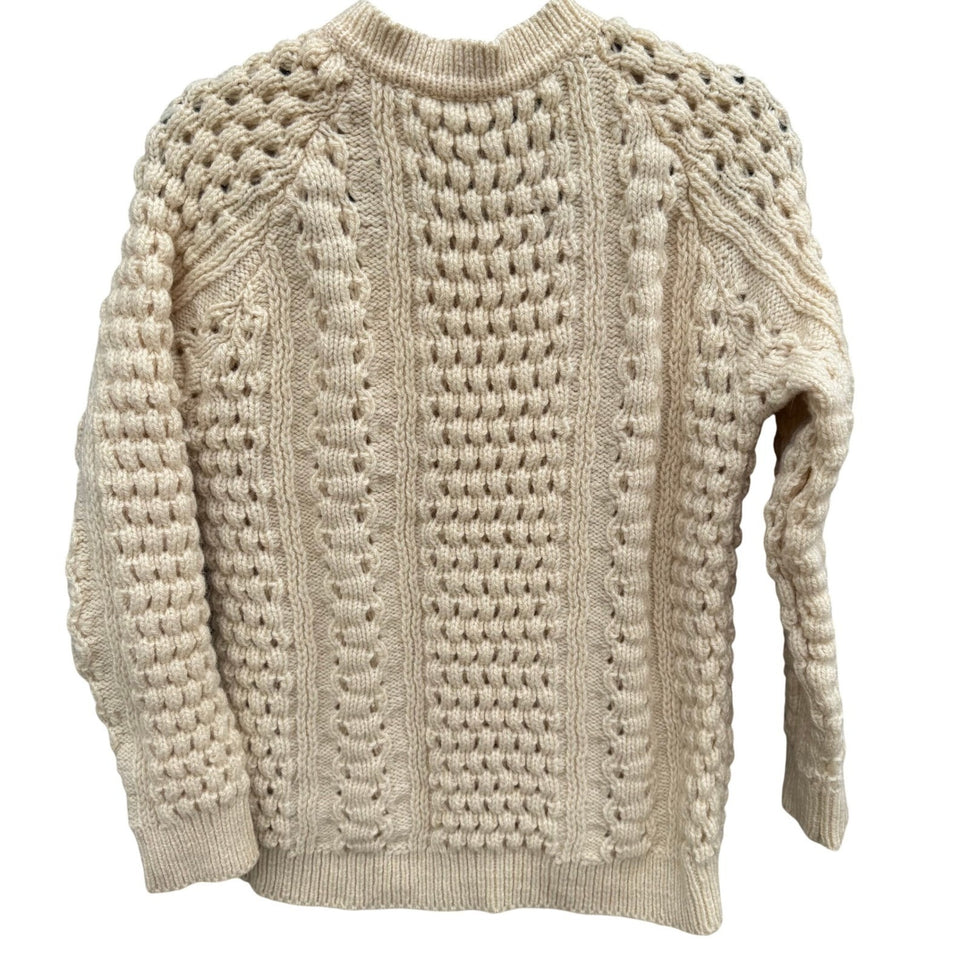 John Molloy Ireland Pure Virgin Wool Aran Cable Knit Cardigan Sweater Cream 42