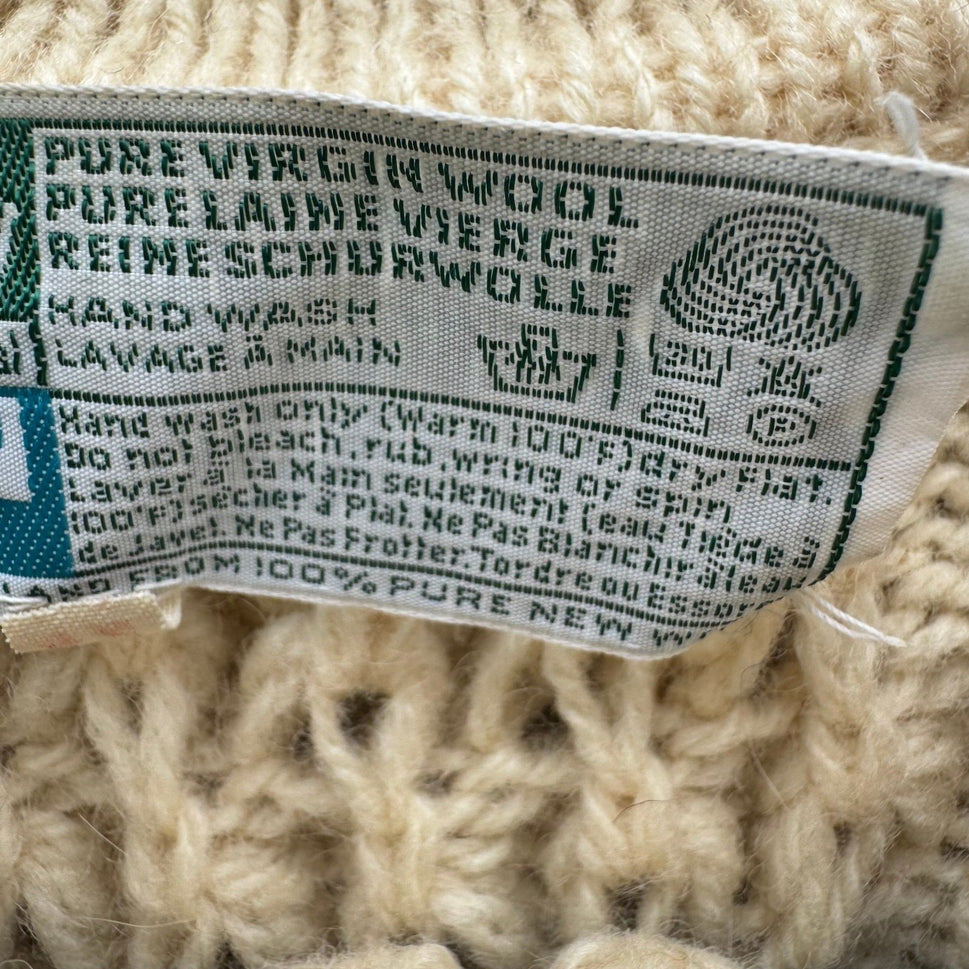 John Molloy Ireland Pure Virgin Wool Aran Cable Knit Cardigan Sweater Cream 42