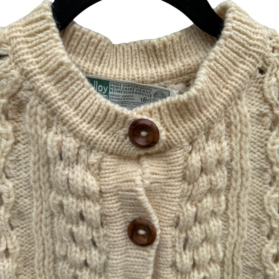 John Molloy Ireland Pure Virgin Wool Aran Cable Knit Cardigan Sweater Cream 42