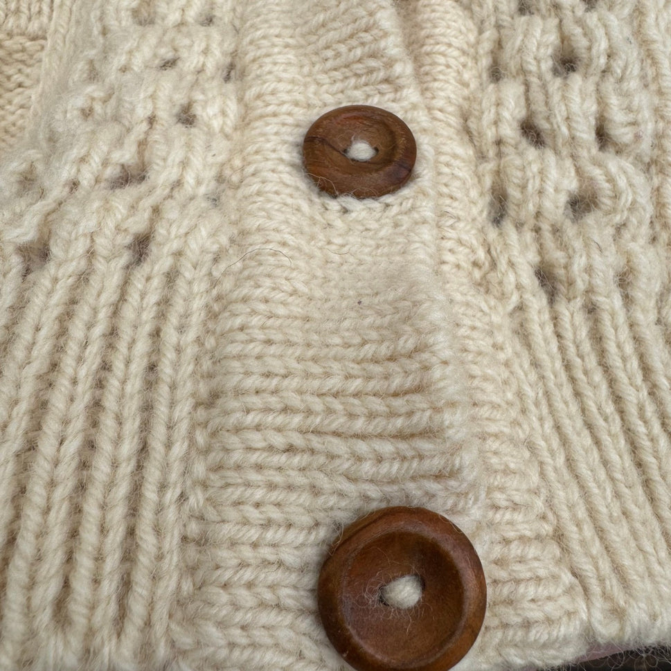 John Molloy Ireland Pure Virgin Wool Aran Cable Knit Cardigan Sweater Cream 42
