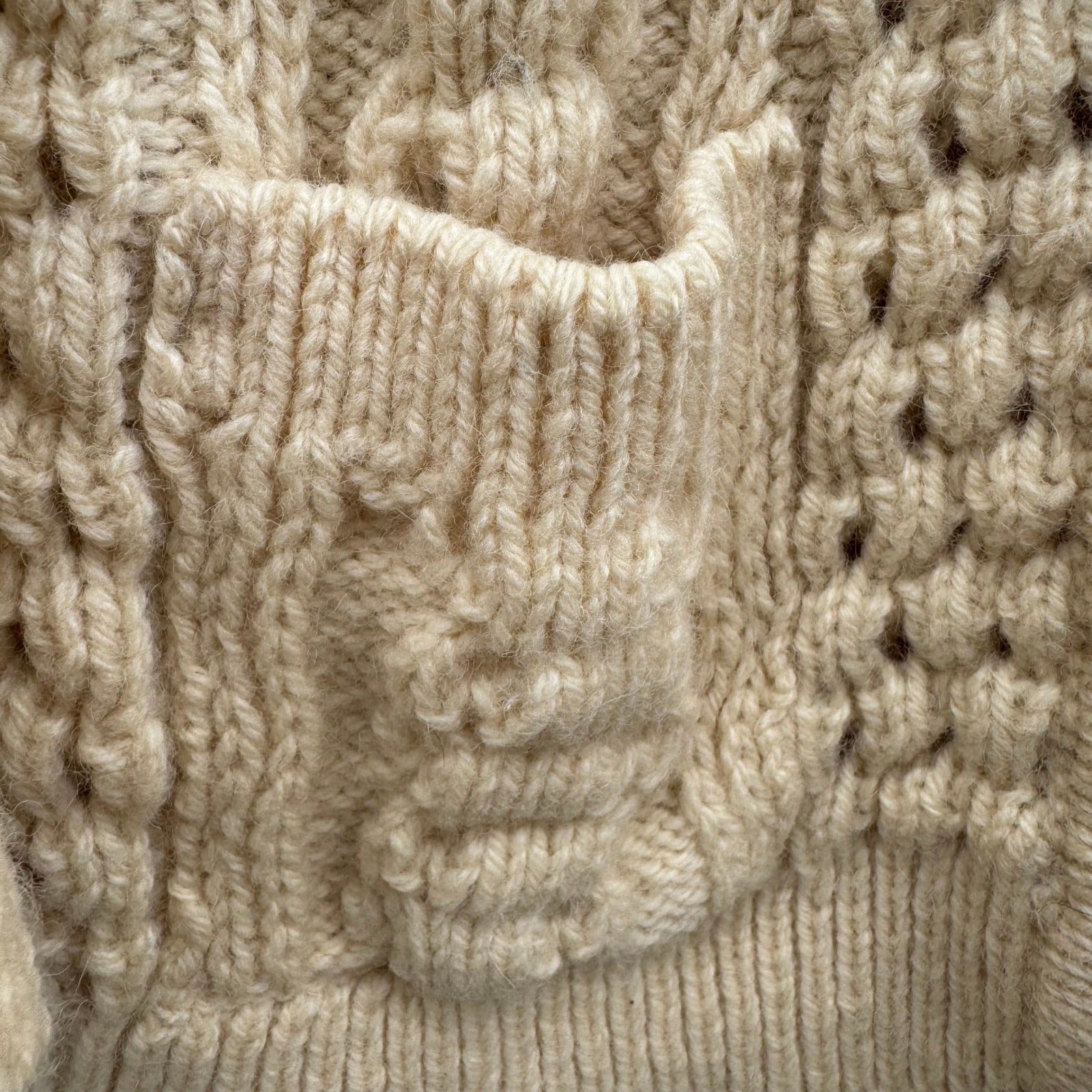 John Molloy Ireland Pure Virgin Wool Aran Cable Knit Cardigan Sweater Cream 42