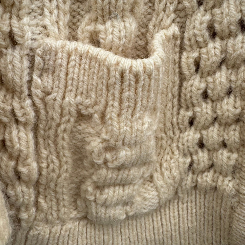 John Molloy Ireland Pure Virgin Wool Aran Cable Knit Cardigan Sweater Cream 42