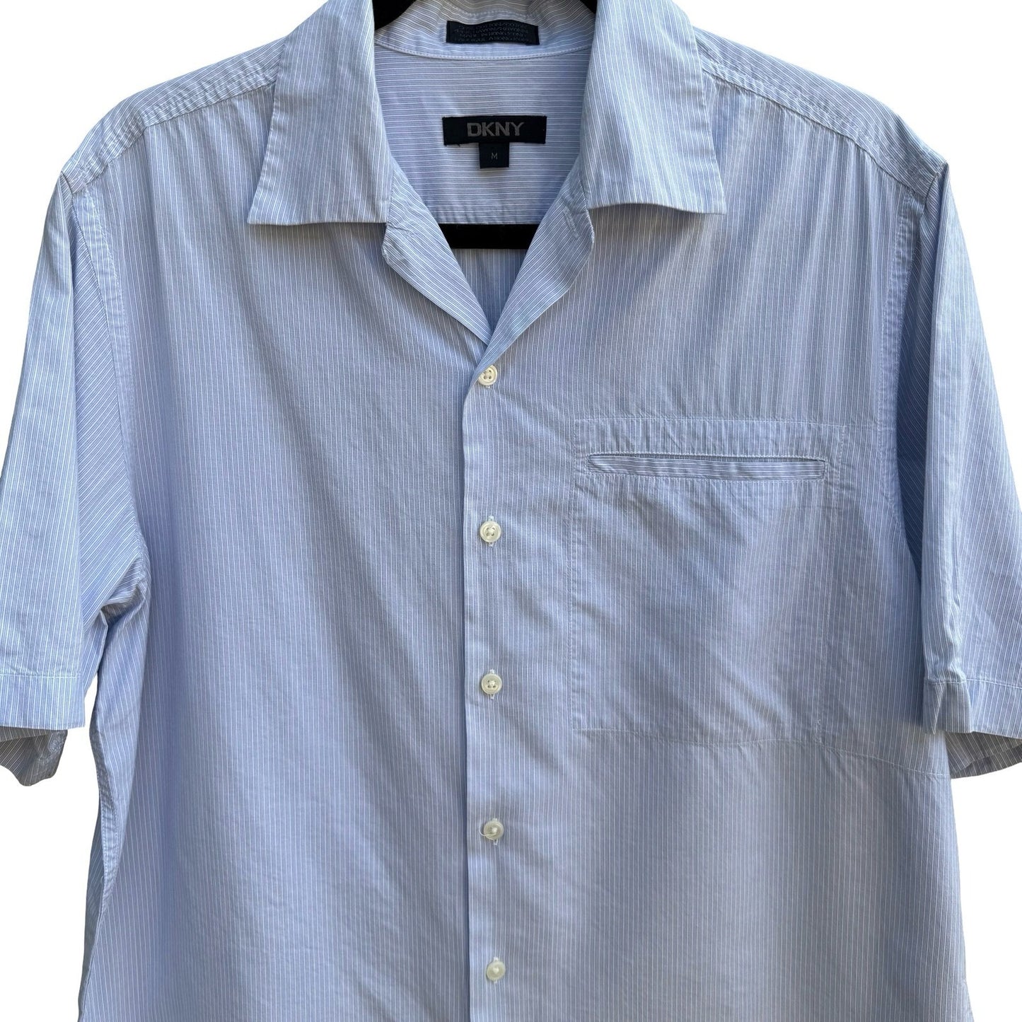DKNY Coastal Summer Striped Preppy Camp Shirt Resortwear Cotton Blue Mens M