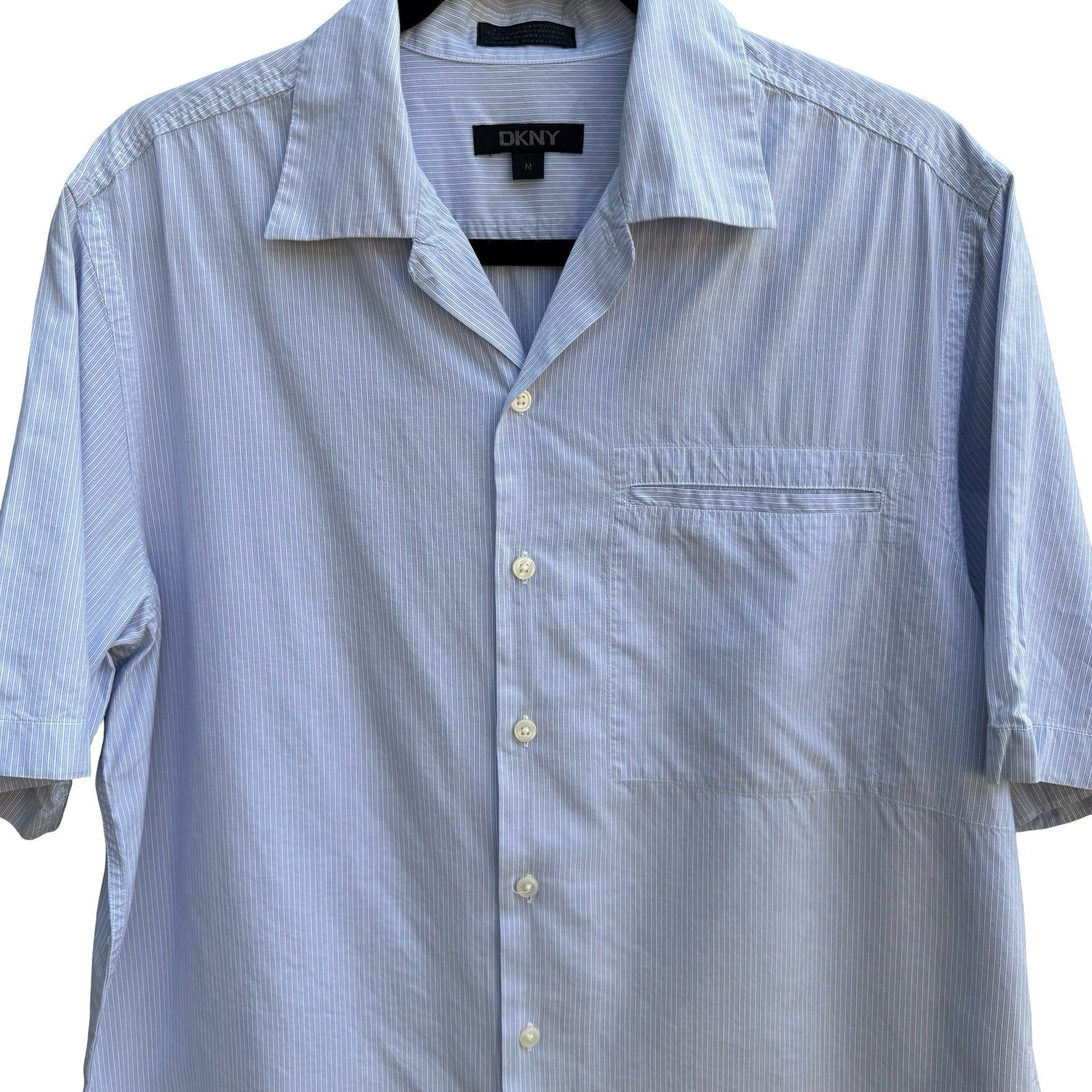 DKNY Coastal Summer Striped Preppy Camp Shirt Resortwear Cotton Blue Mens M