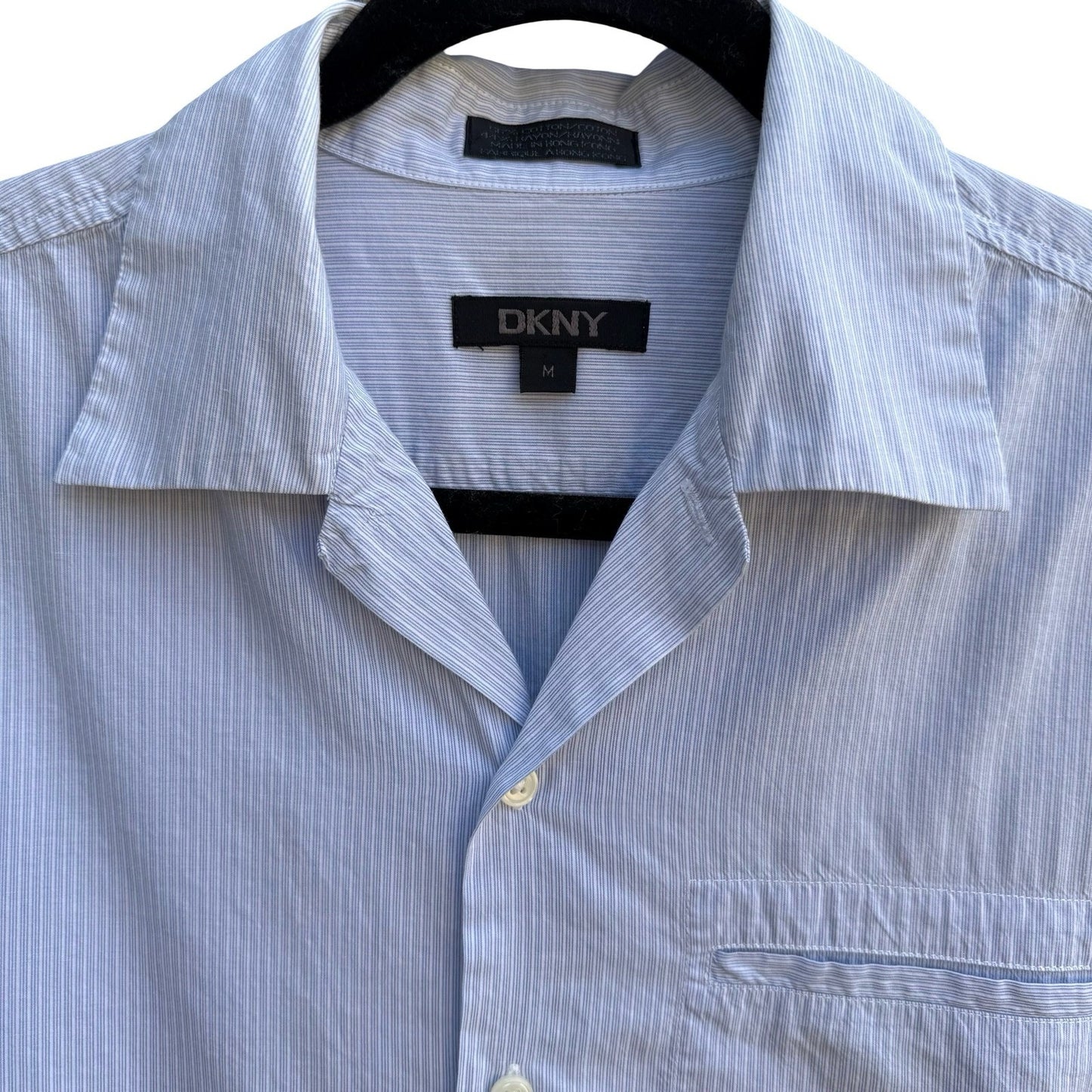 DKNY Coastal Summer Striped Preppy Camp Shirt Resortwear Cotton Blue Mens M