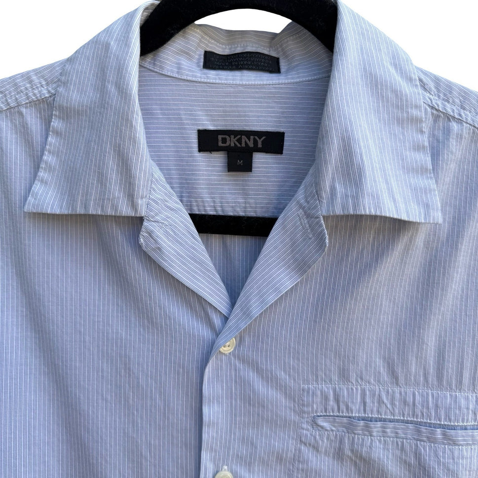 DKNY Coastal Summer Striped Preppy Camp Shirt Resortwear Cotton Blue Mens M