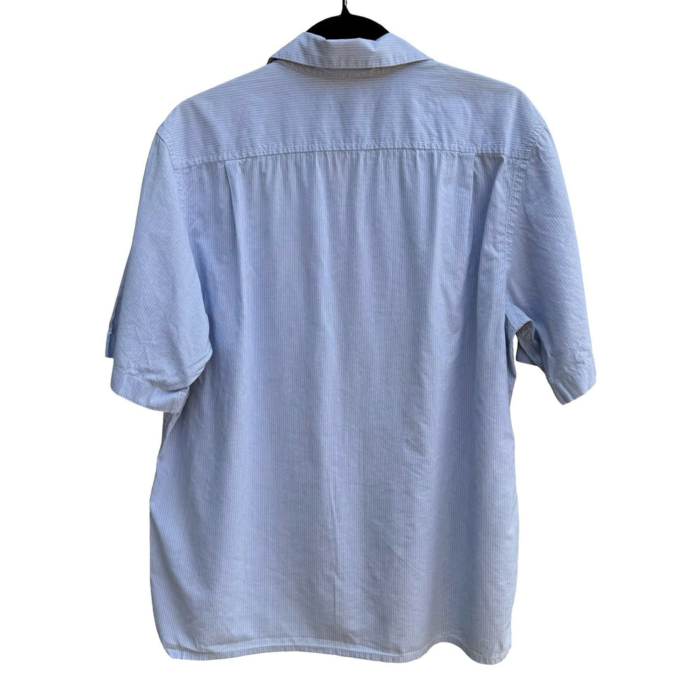 DKNY Coastal Summer Striped Preppy Camp Shirt Resortwear Cotton Blue Mens M