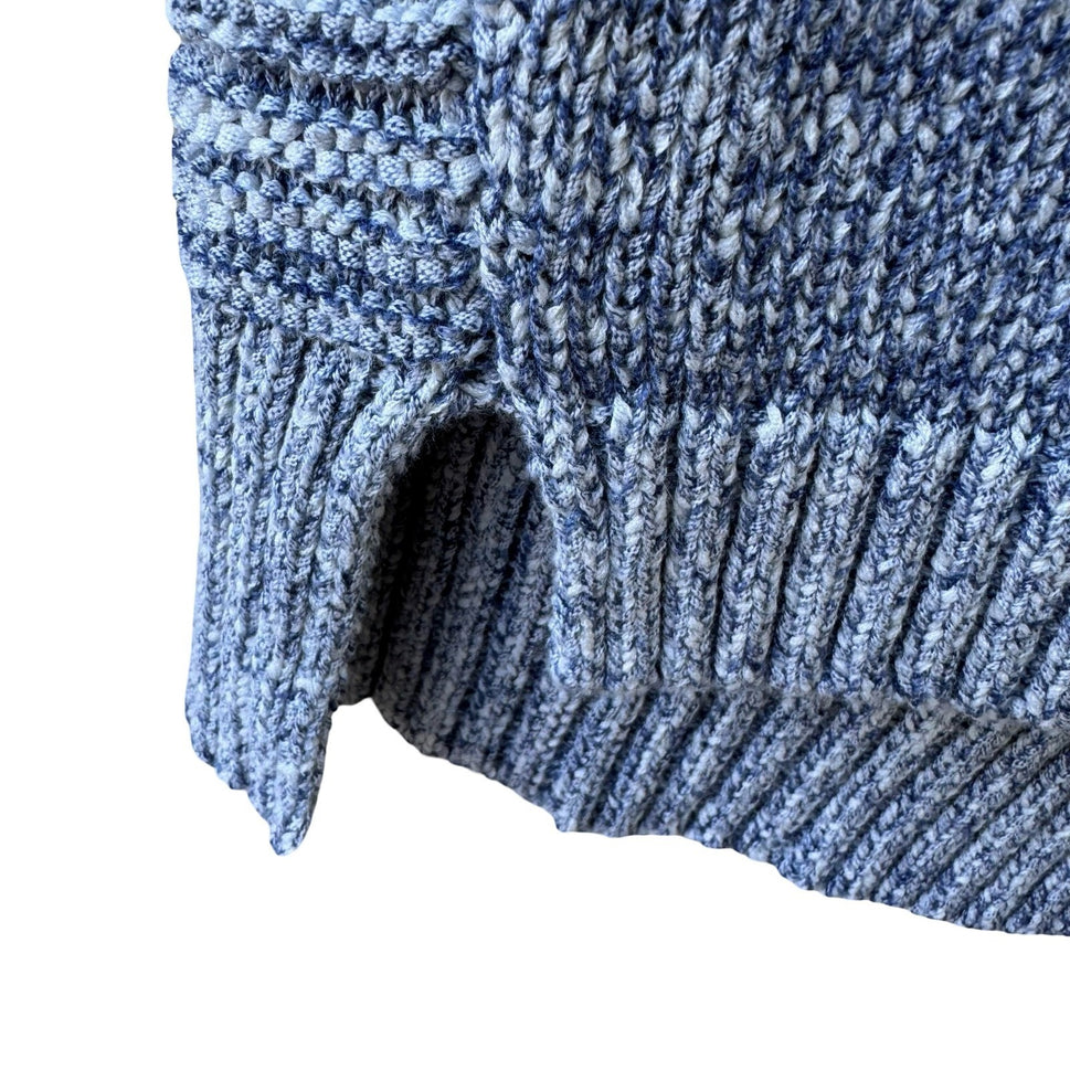 LL Bean Coastal Nautical Preppy Marled Knit 3/4 Sleeve Pullover Sweater Blue M