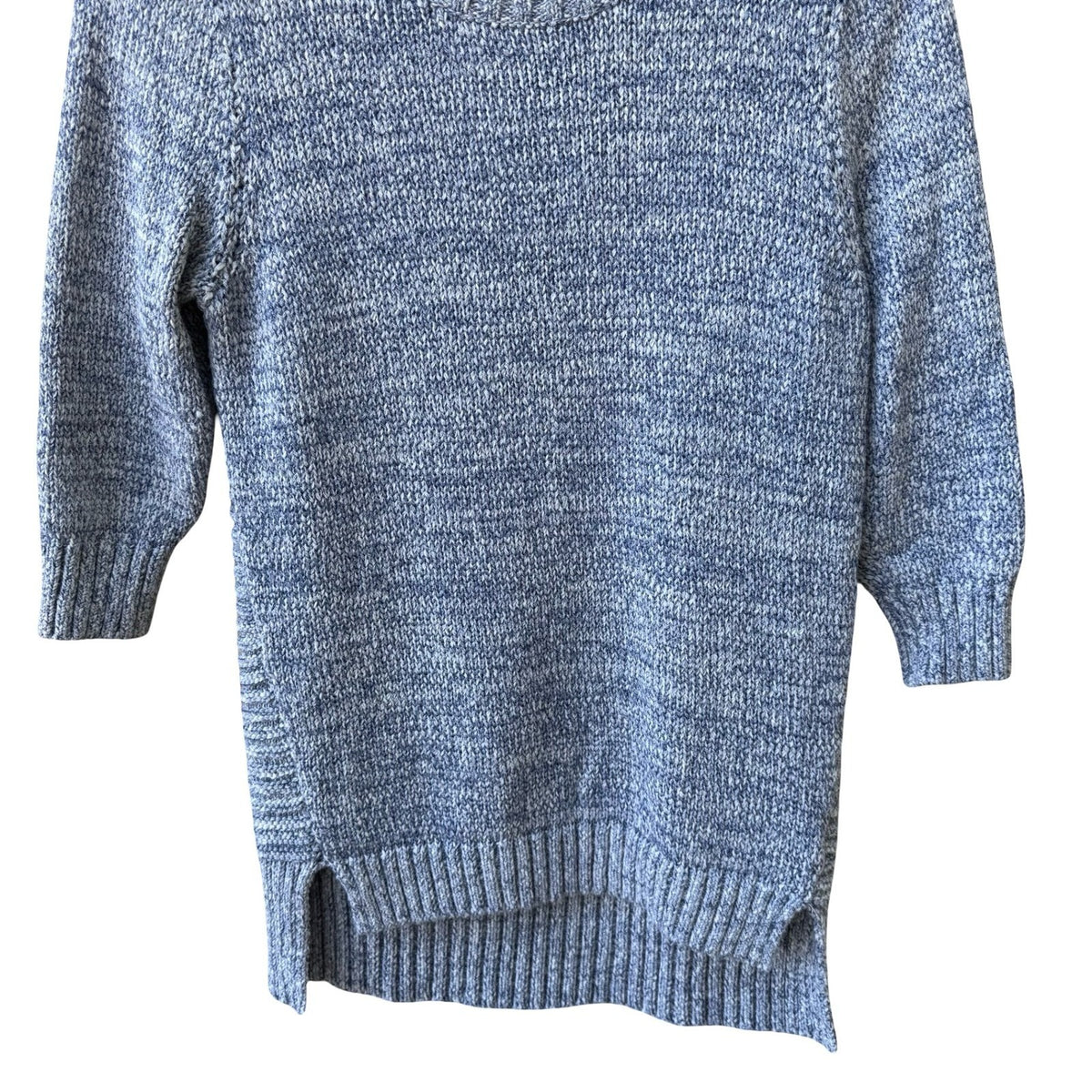 LL Bean Coastal Nautical Preppy Marled Knit 3/4 Sleeve Pullover Sweater Blue M