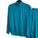 Switch Mixit Vintage Womens Boho Teal Button-Up High Collar Shirt Pleated Skirt Set 2 image