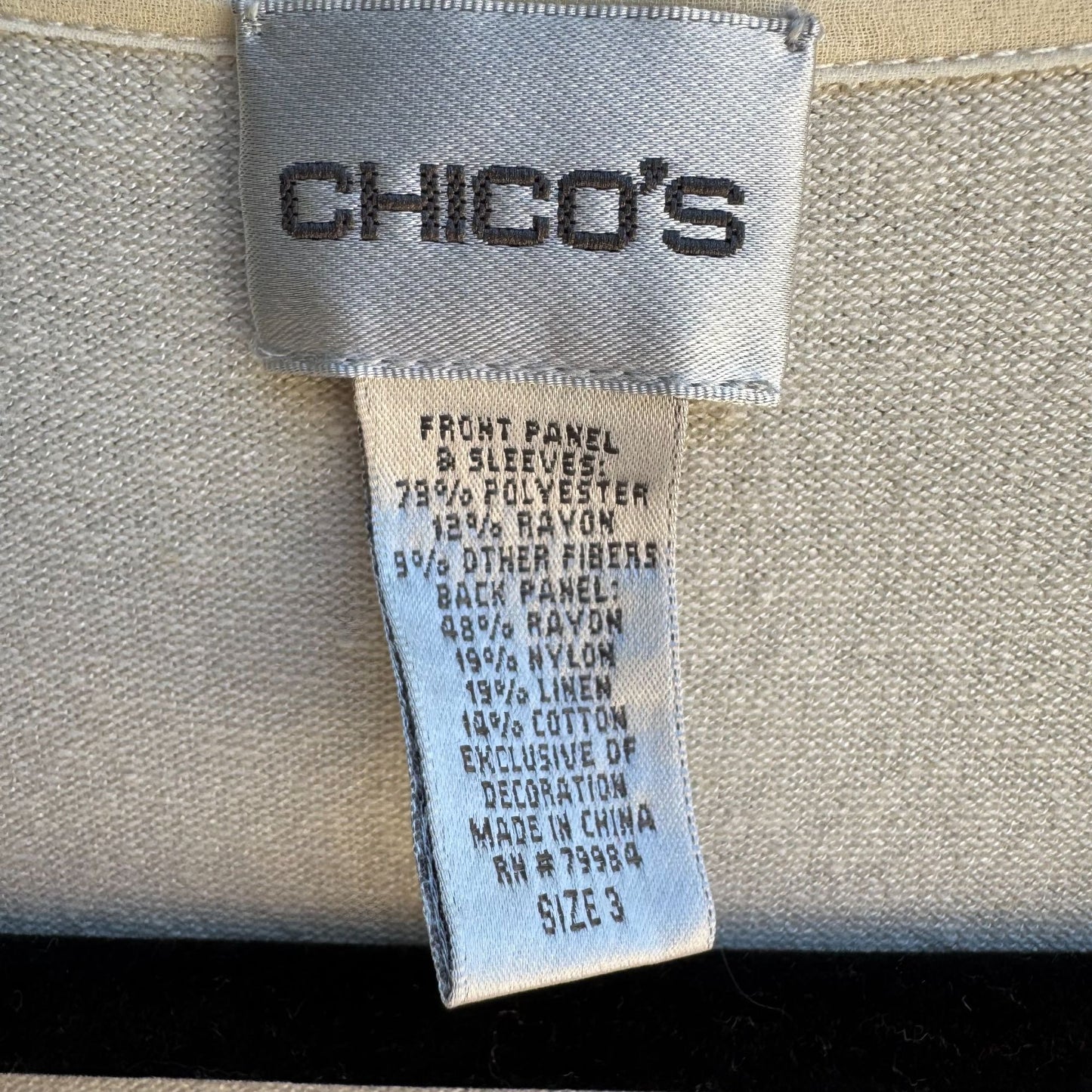 Chicos Sequin Embellished V Neck Glam Beige Gold Knit Cardigan Sweater Size 3