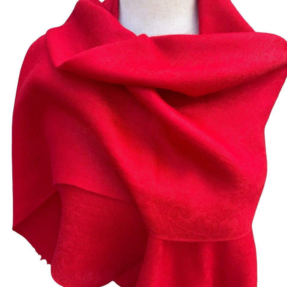 Scarlet Red Paisley Pashmina Shawl Wrap Fringed Oversized Scarf Crimson Jacquard