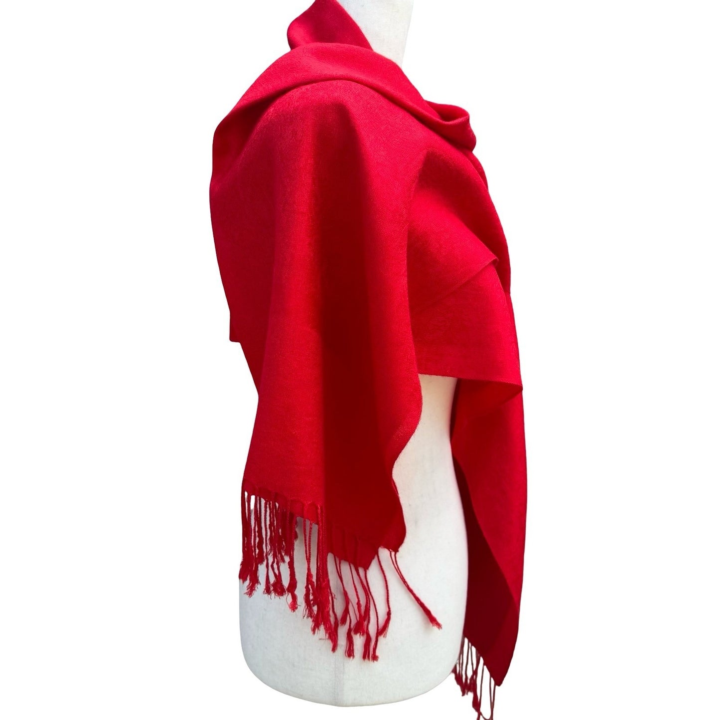 Scarlet Red Paisley Pashmina Shawl Wrap Fringed Oversized Scarf Crimson Jacquard