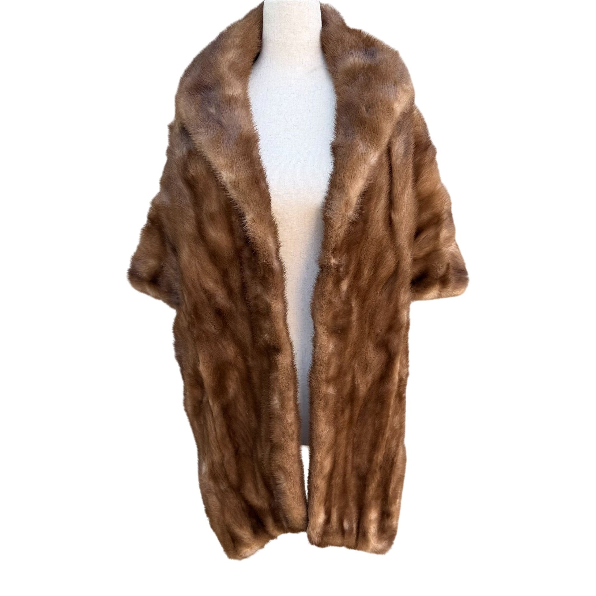 The Broadway Vintage Womens Brown Mink Fur Shawl With Embroidered Lining