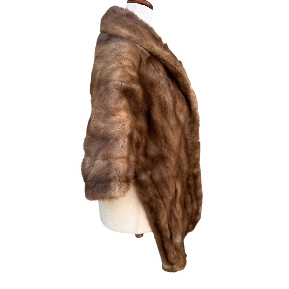 The Broadway Vintage Womens Brown Mink Fur Shawl With Embroidered Lining