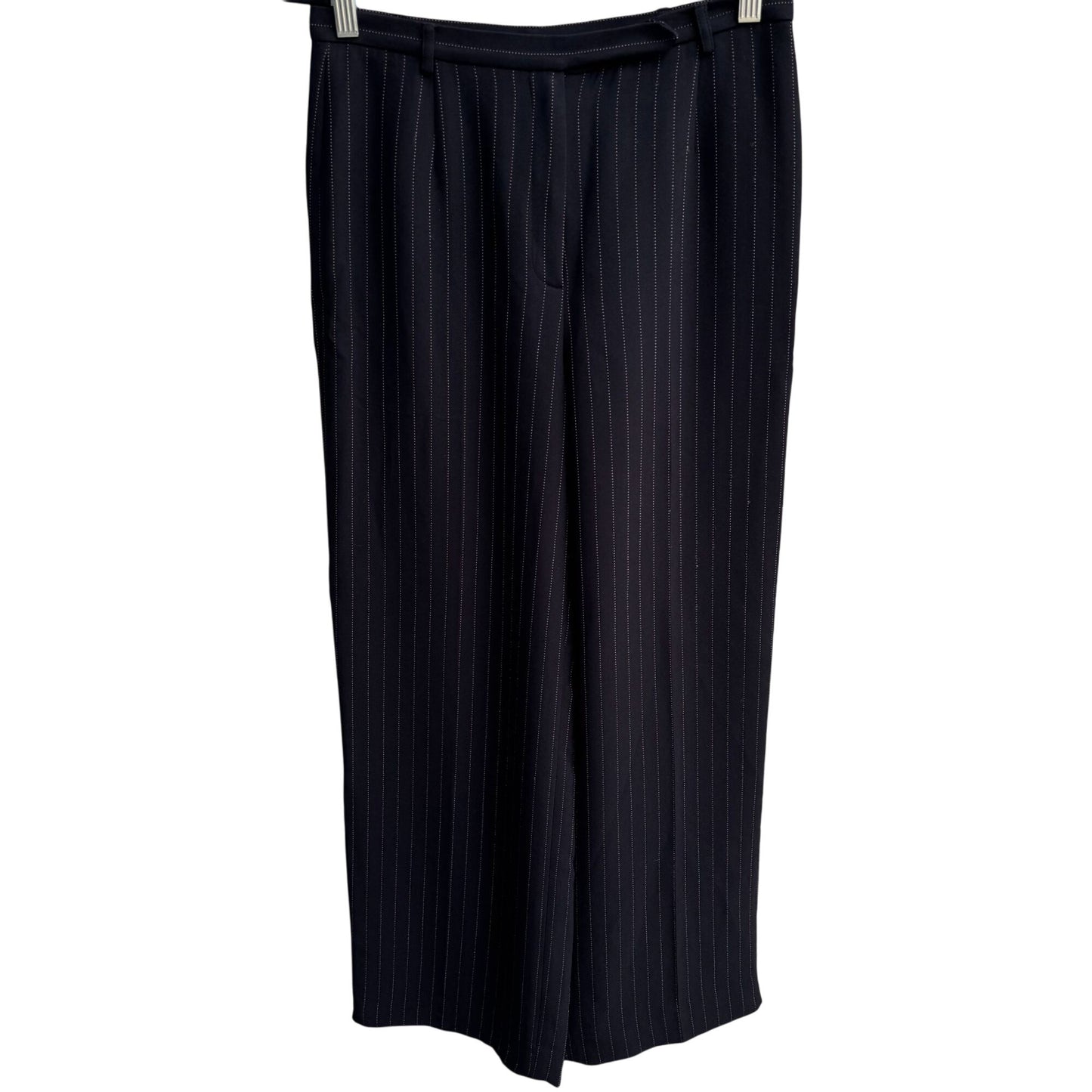 Ann Taylor Black Pinstripe Womens Business Casual Wide Leg Flat Front Dress Pant