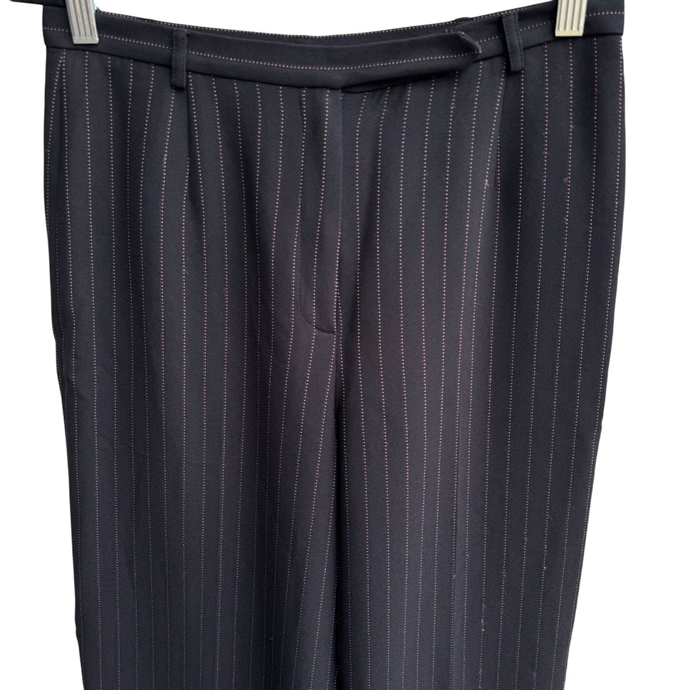 Ann Taylor Black Pinstripe Womens Business Casual Wide Leg Flat Front Dress Pant