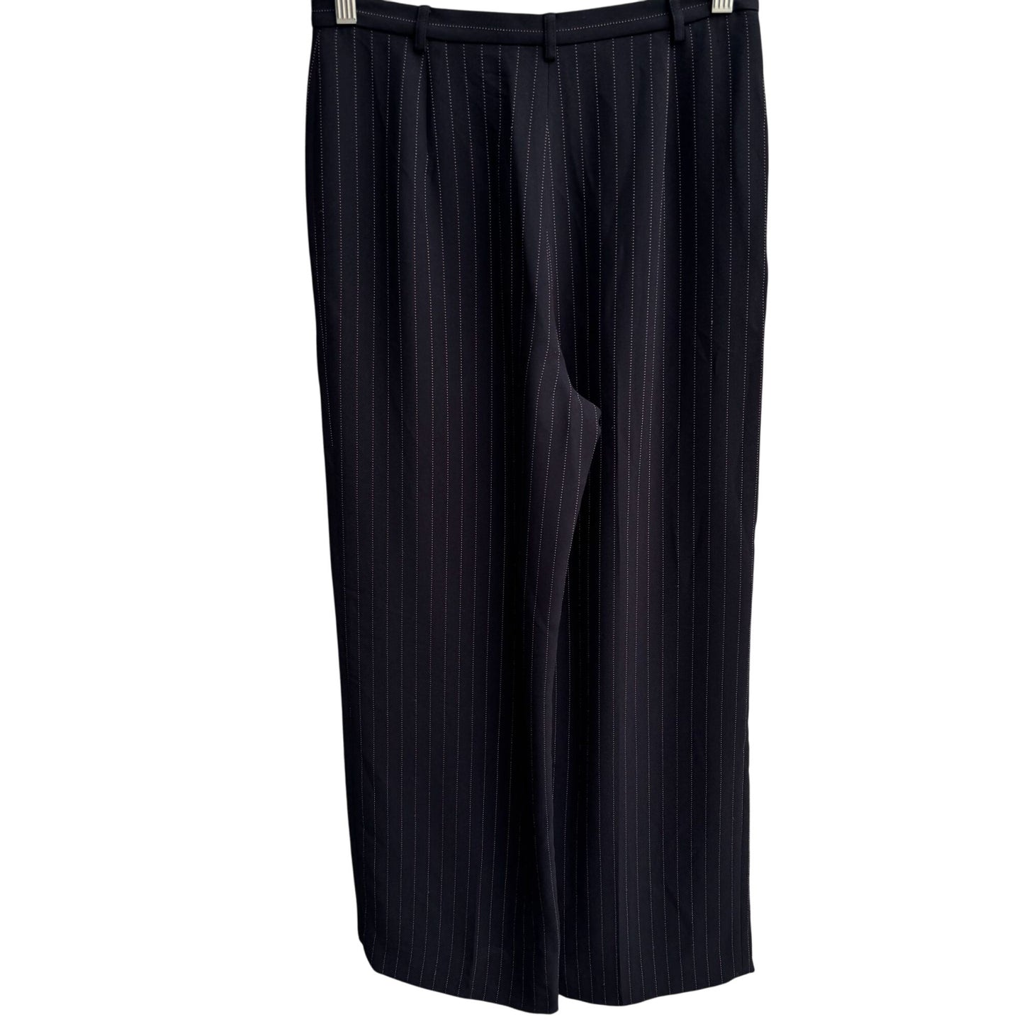 Ann Taylor Black Pinstripe Womens Business Casual Wide Leg Flat Front Dress Pant