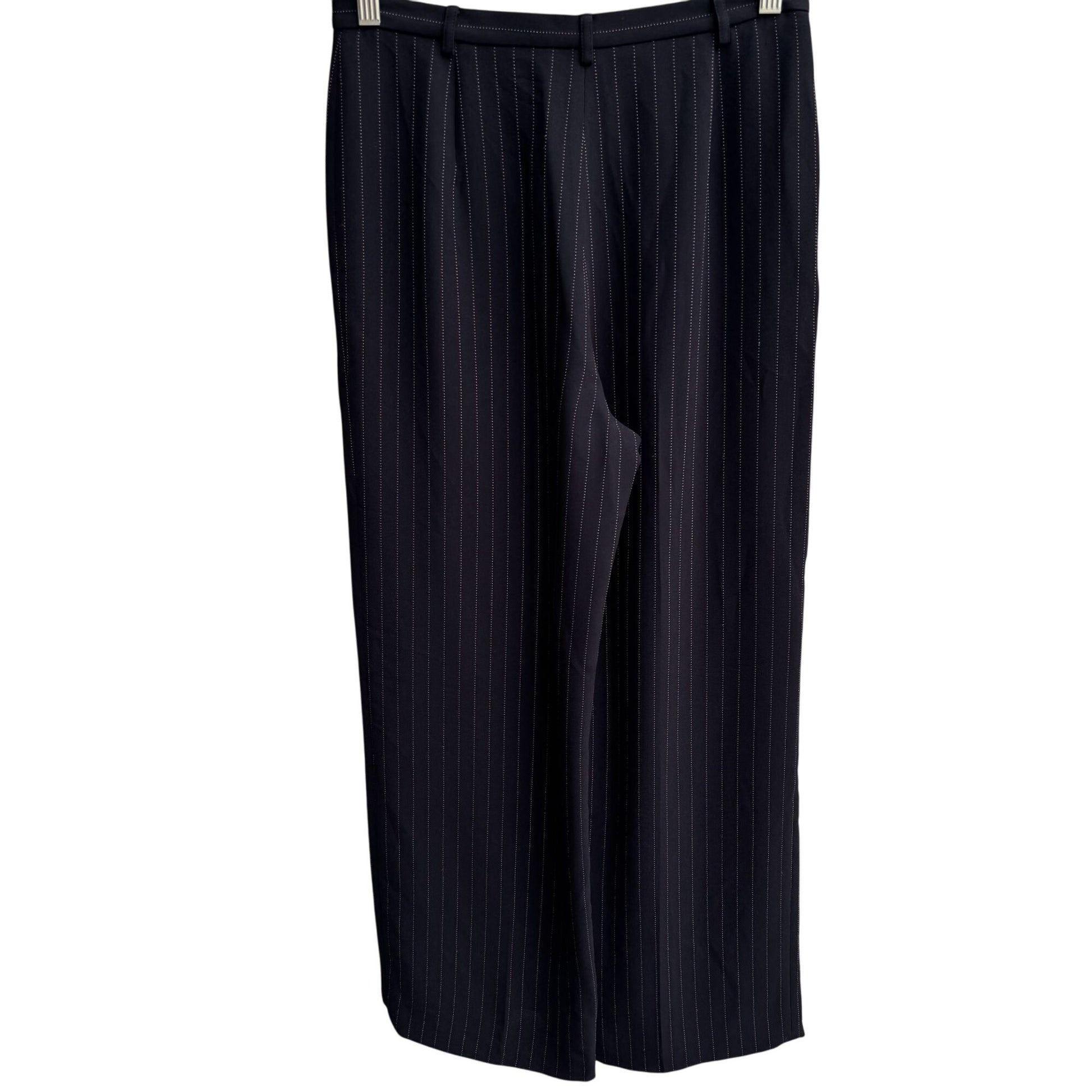 Ann Taylor Black Pinstripe Womens Business Casual Wide Leg Flat Front Dress Pant