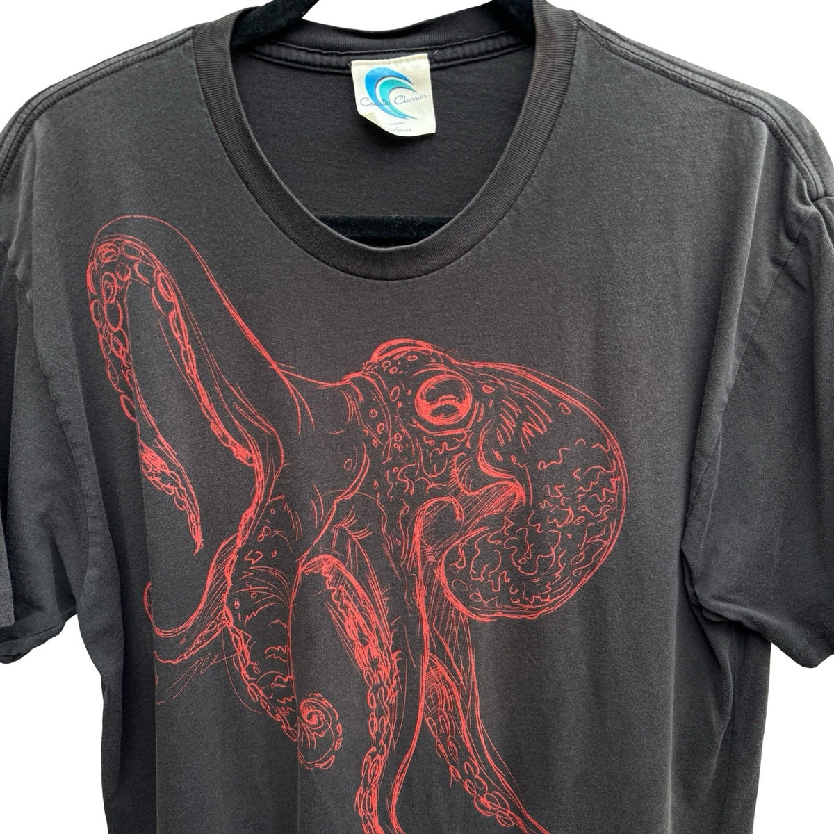 Coastal Classics Octopus Kraken Giant Squid Nautical Graphic Shirt Black Mens L
