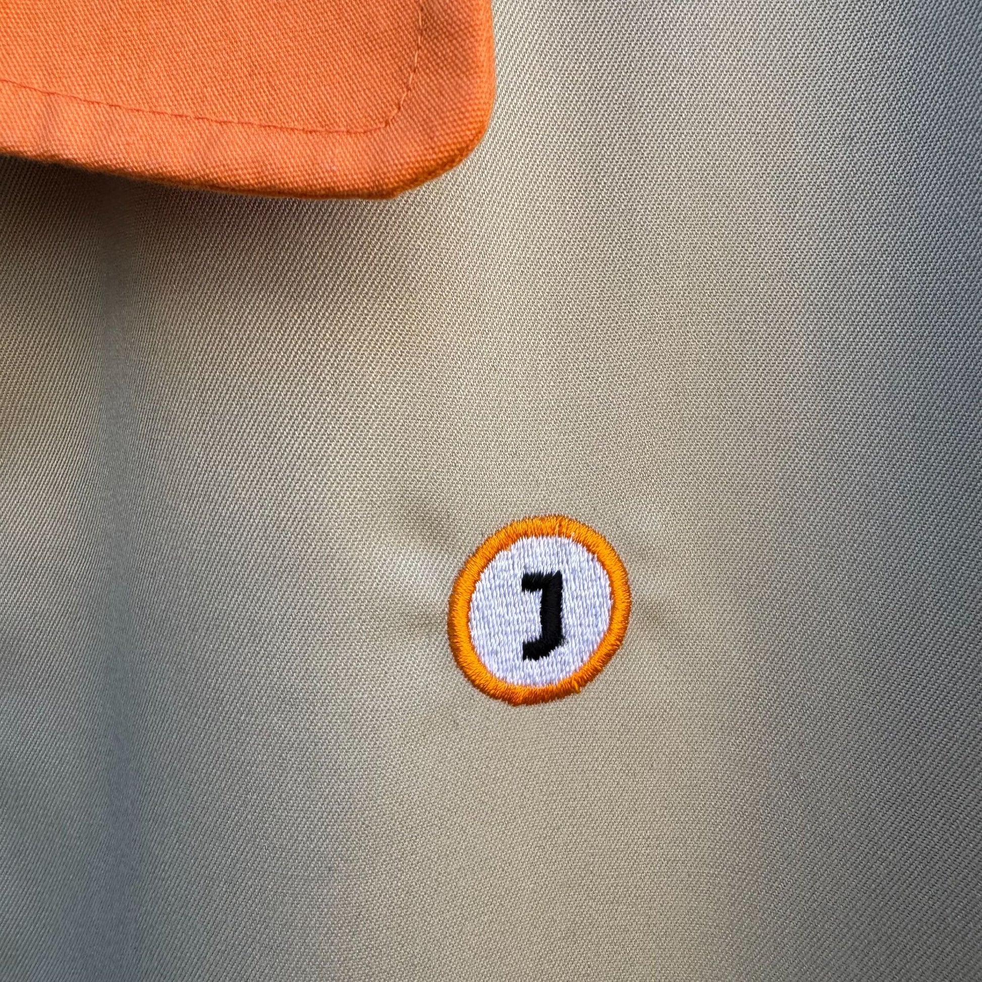 Vintage 70s Mens Beige Orange Flight Bomber Jacket Embroidered Zip Elastic Hem