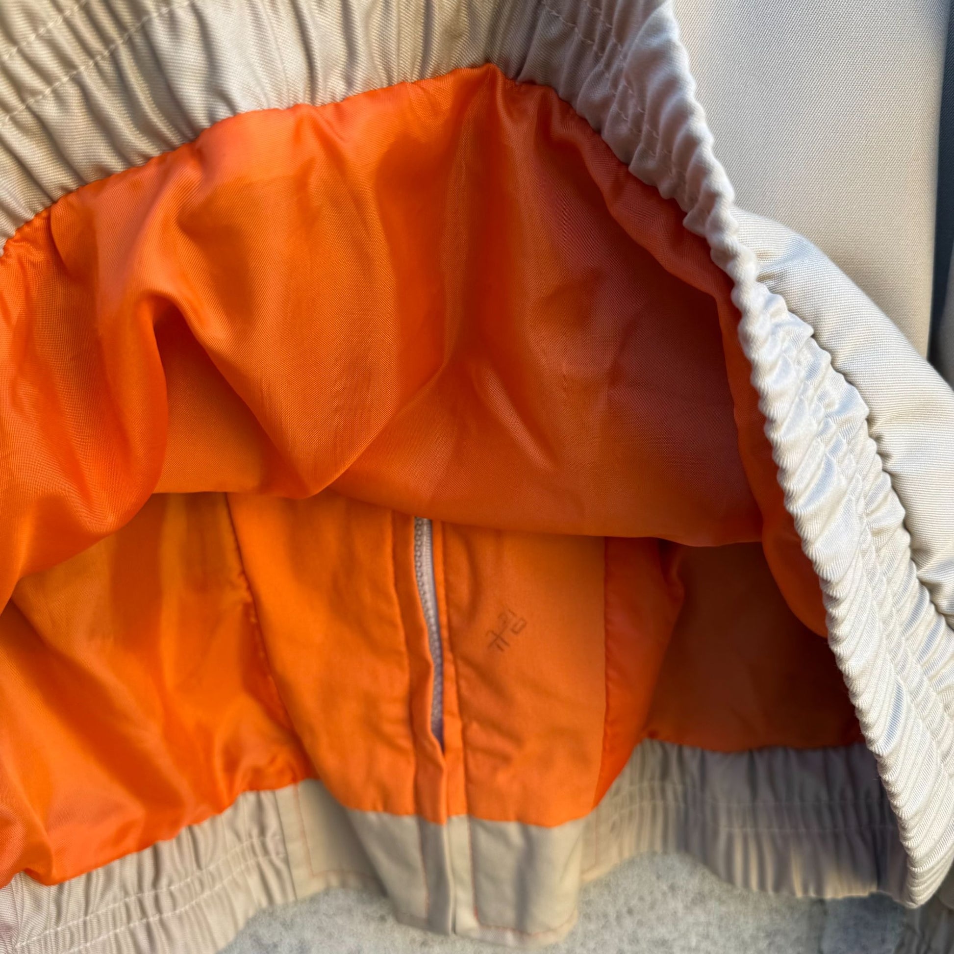 Vintage 70s Mens Beige Orange Flight Bomber Jacket Embroidered Zip Elastic Hem