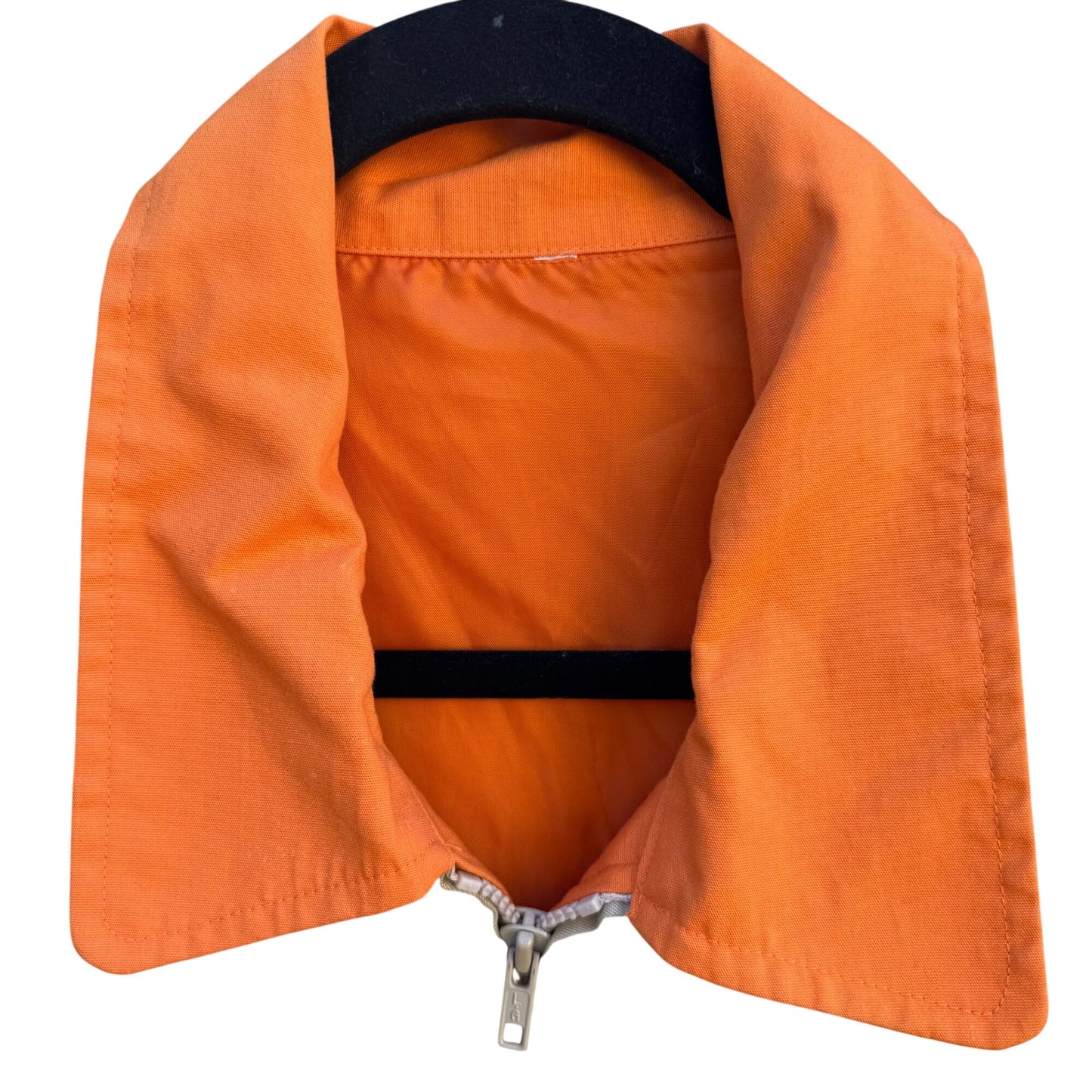 Vintage 70s Mens Beige Orange Flight Bomber Jacket Embroidered Zip Elastic Hem