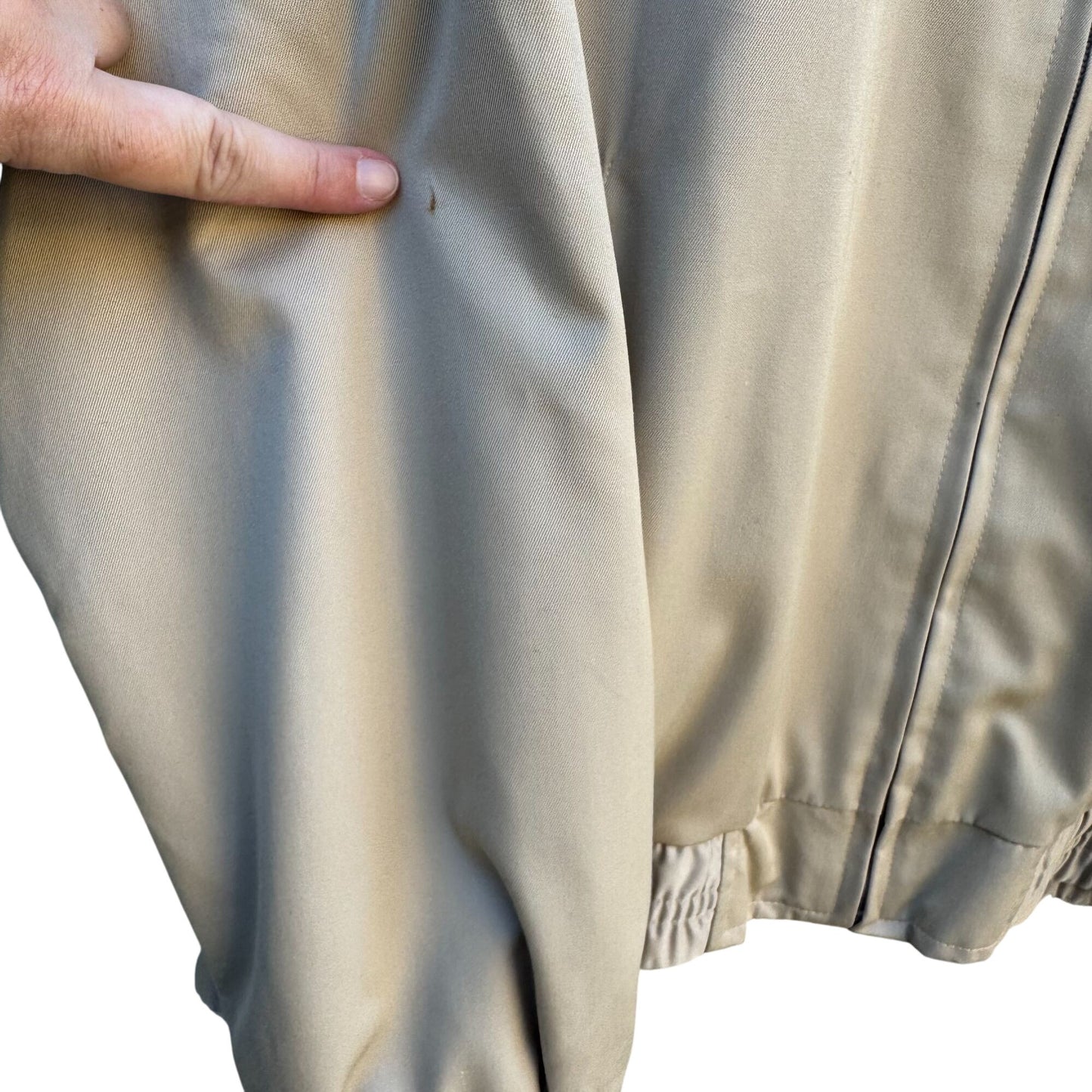 Vintage 70s Mens Beige Orange Flight Bomber Jacket Embroidered Zip Elastic Hem