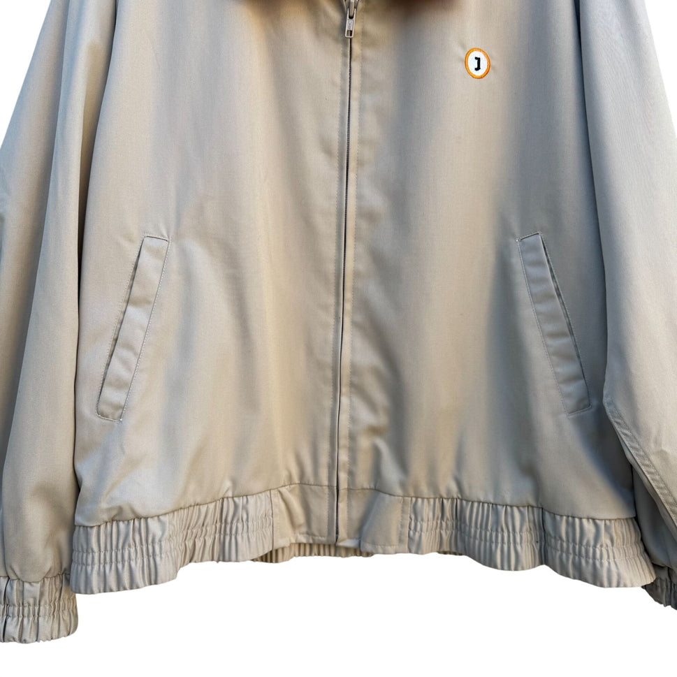 Vintage 70s Mens Beige Orange Flight Bomber Jacket Embroidered Zip Elastic Hem