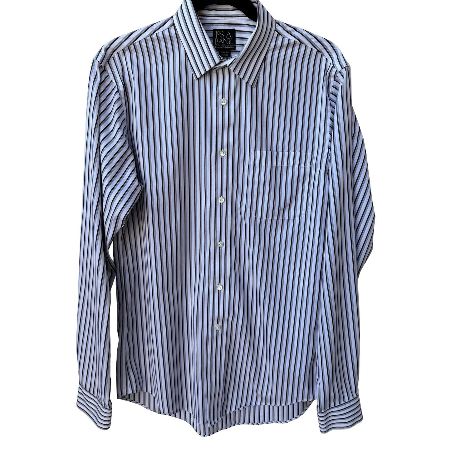 Jos. A. Bank Traveler's Collection Slim Fit Striped Dress Shirt 15.5 36 Cotton
