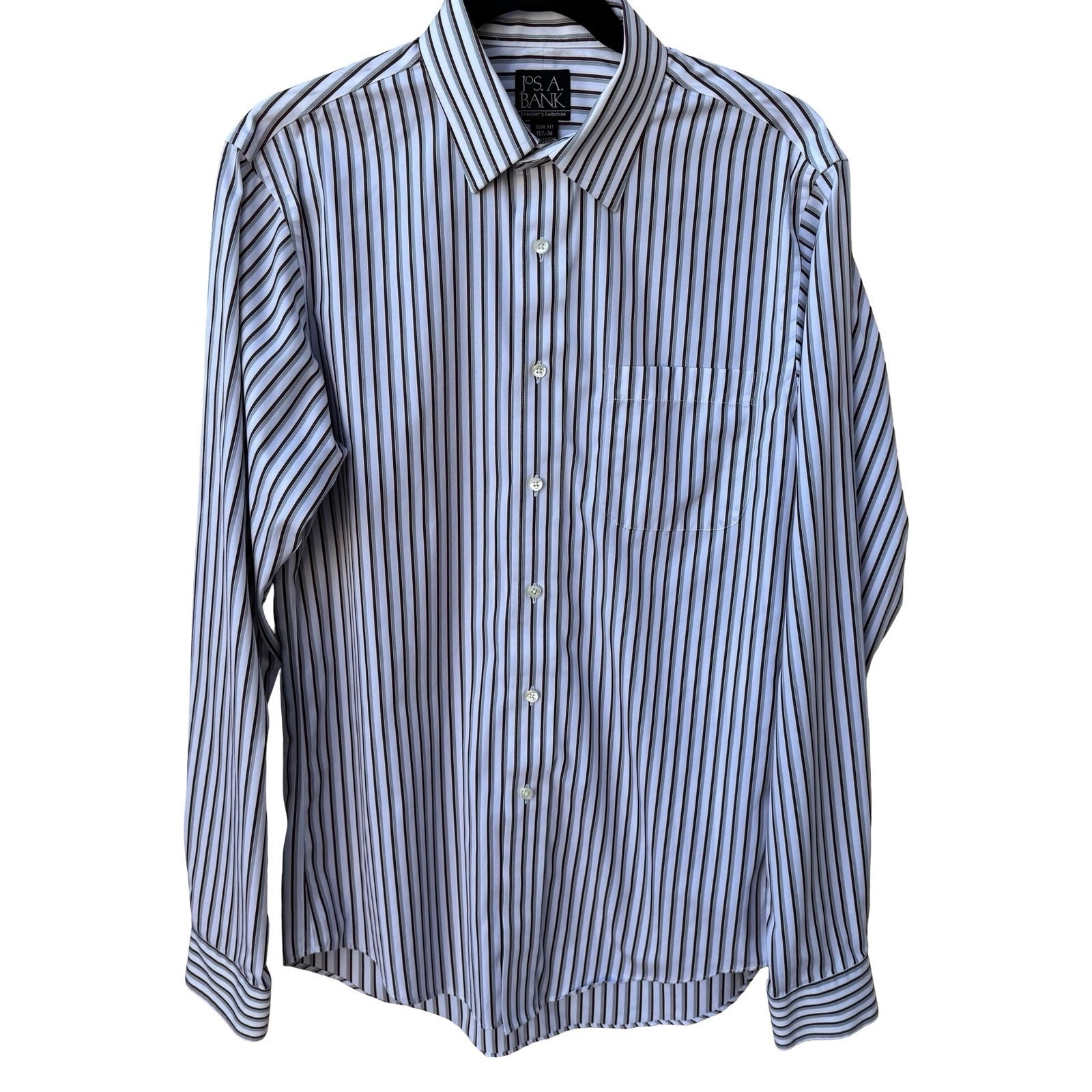 Jos. A. Bank Traveler's Collection Slim Fit Striped Dress Shirt 15.5 36 Cotton