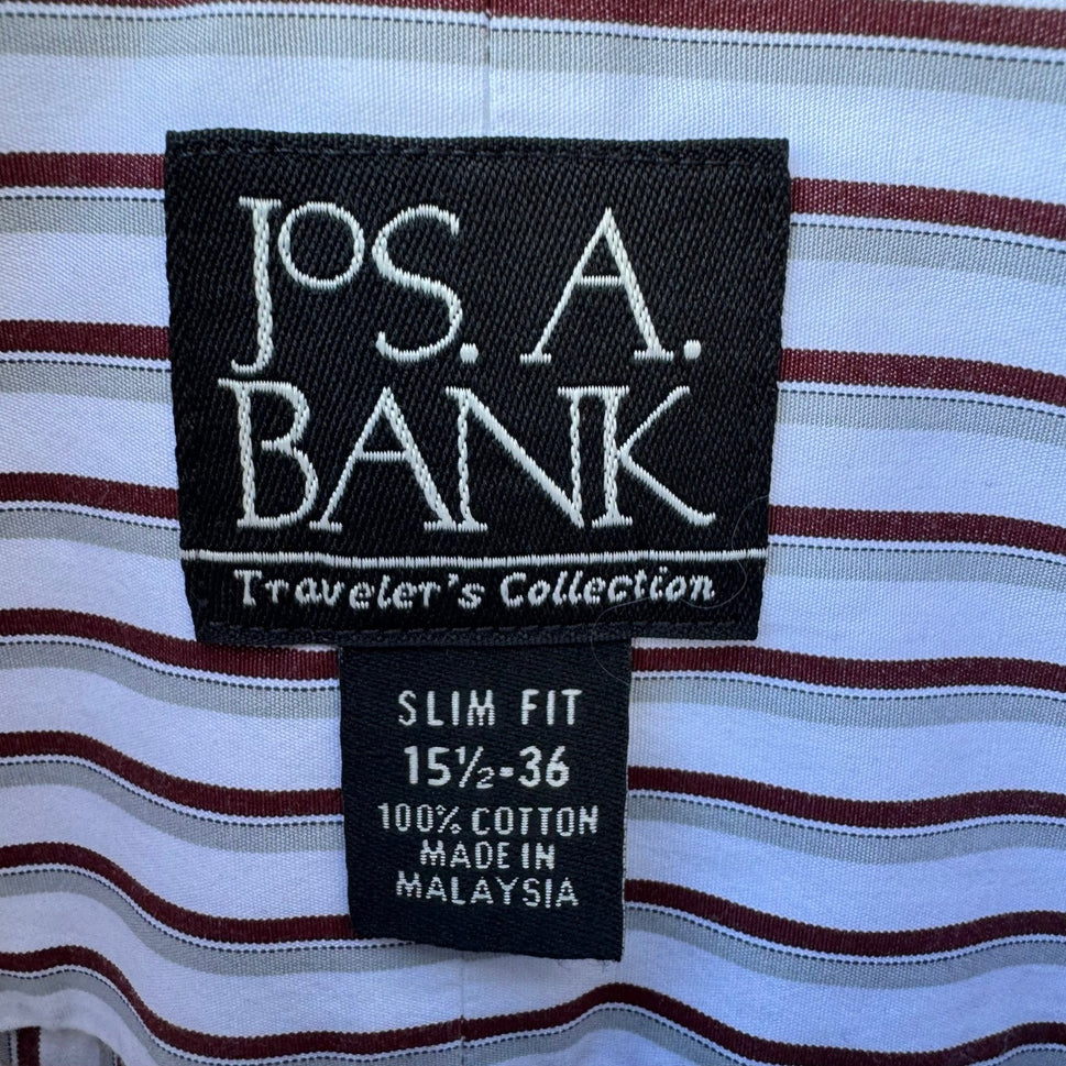Jos. A. Bank Traveler's Collection Slim Fit Striped Dress Shirt 15.5 36 Cotton