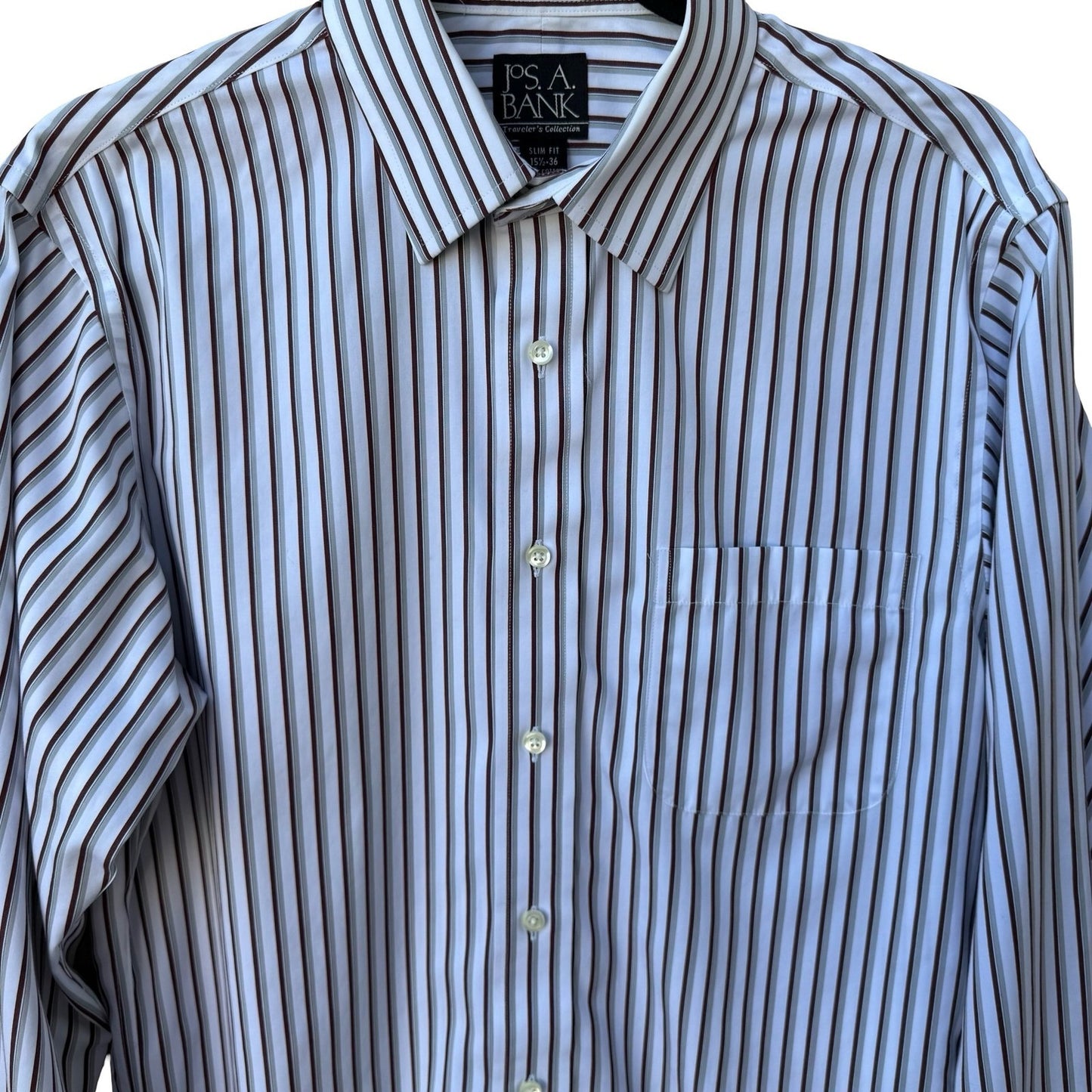 Jos. A. Bank Traveler's Collection Slim Fit Striped Dress Shirt 15.5 36 Cotton