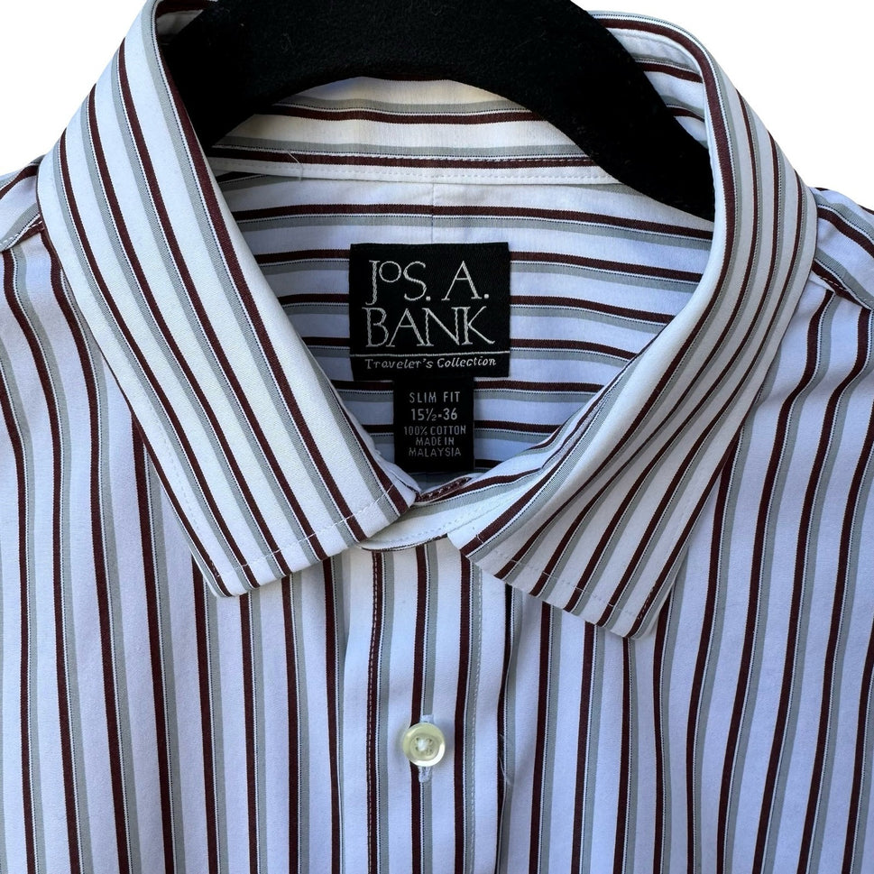 Jos. A. Bank Traveler's Collection Slim Fit Striped Dress Shirt 15.5 36 Cotton