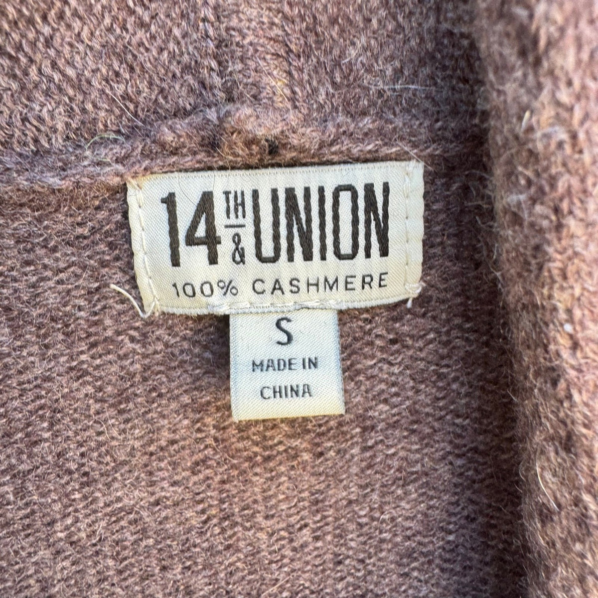 14th & Union 100% Cashmere Minimalist Shawl Collar Open Front Cardigan Brown S