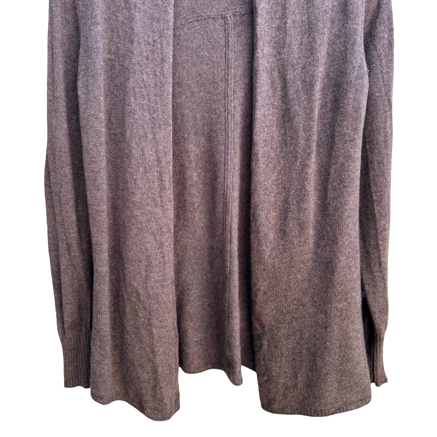 14th & Union 100% Cashmere Minimalist Shawl Collar Open Front Cardigan Brown S