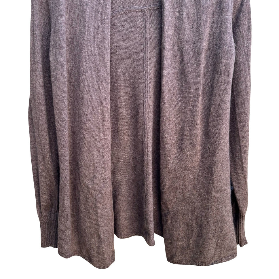 14th & Union 100% Cashmere Minimalist Shawl Collar Open Front Cardigan Brown S