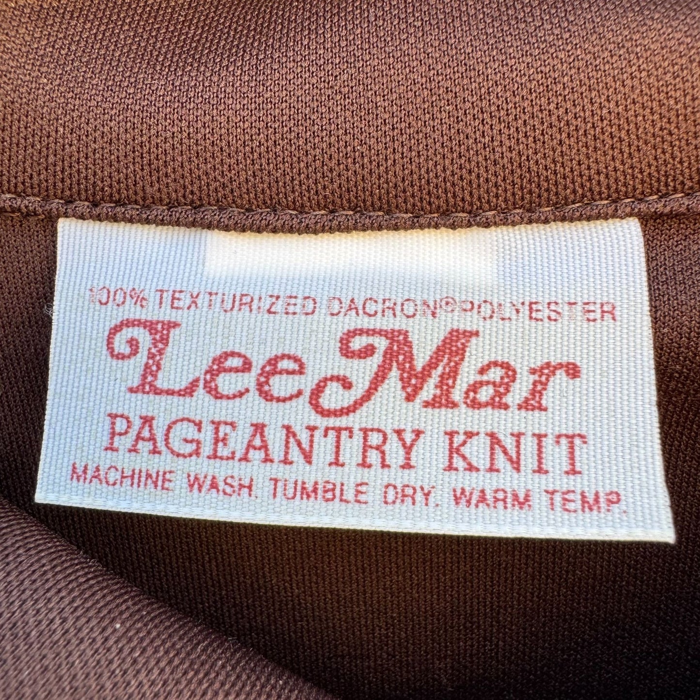 Lee Mar Pageantry Vintage 70s Womens Knit Brown Point Collar Button-Up Shirt