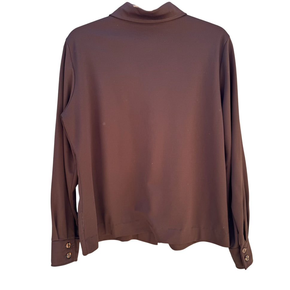 Lee Mar Pageantry Vintage 70s Womens Knit Brown Point Collar Button-Up Shirt