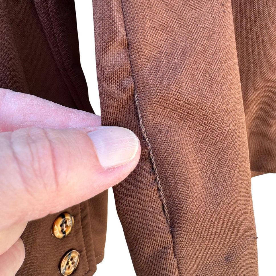 Lee Mar Pageantry Vintage 70s Womens Knit Brown Point Collar Button-Up Shirt