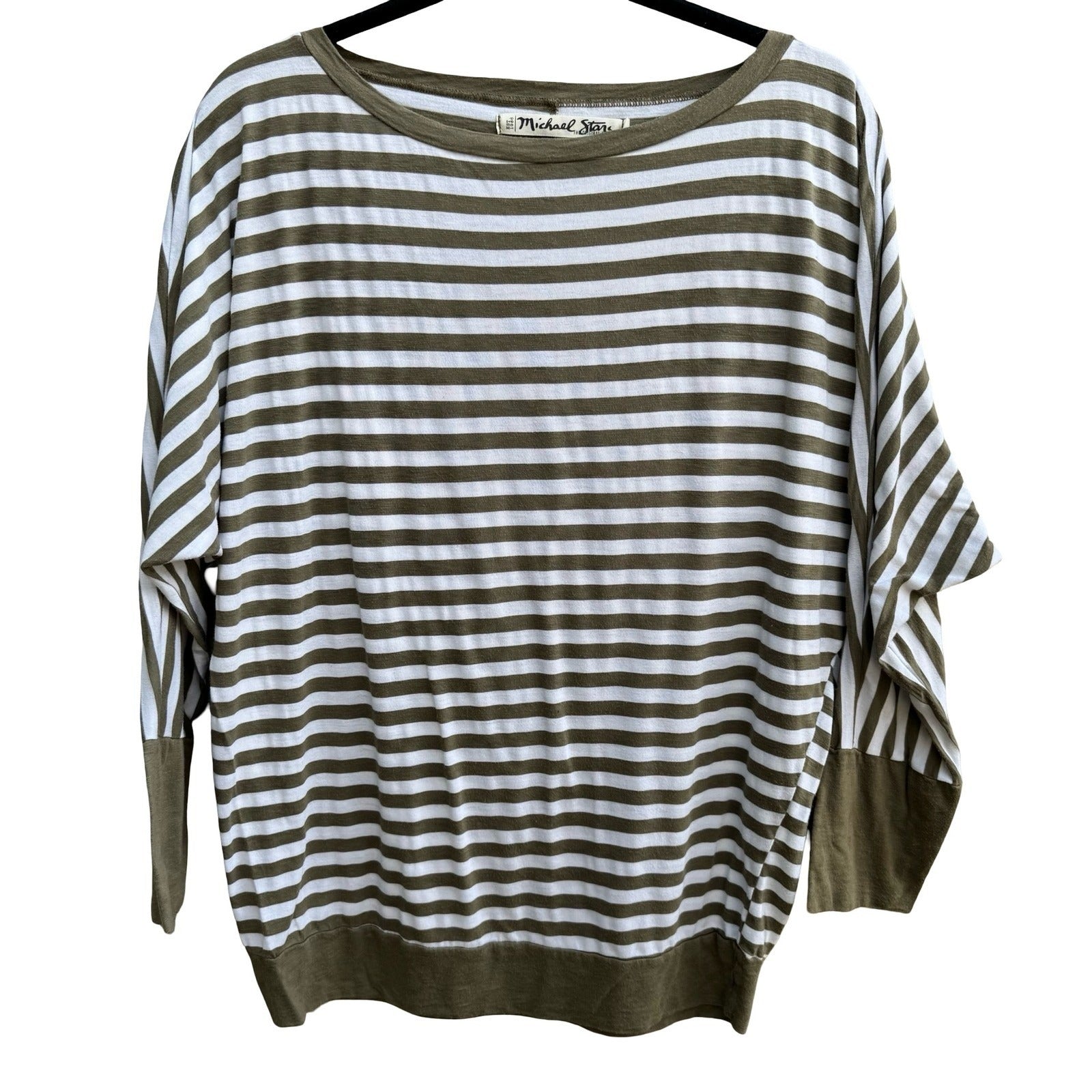 Michael Stars Nautical Coastal Parisian Striped Dolman Sleeve Top Boat Neck OS