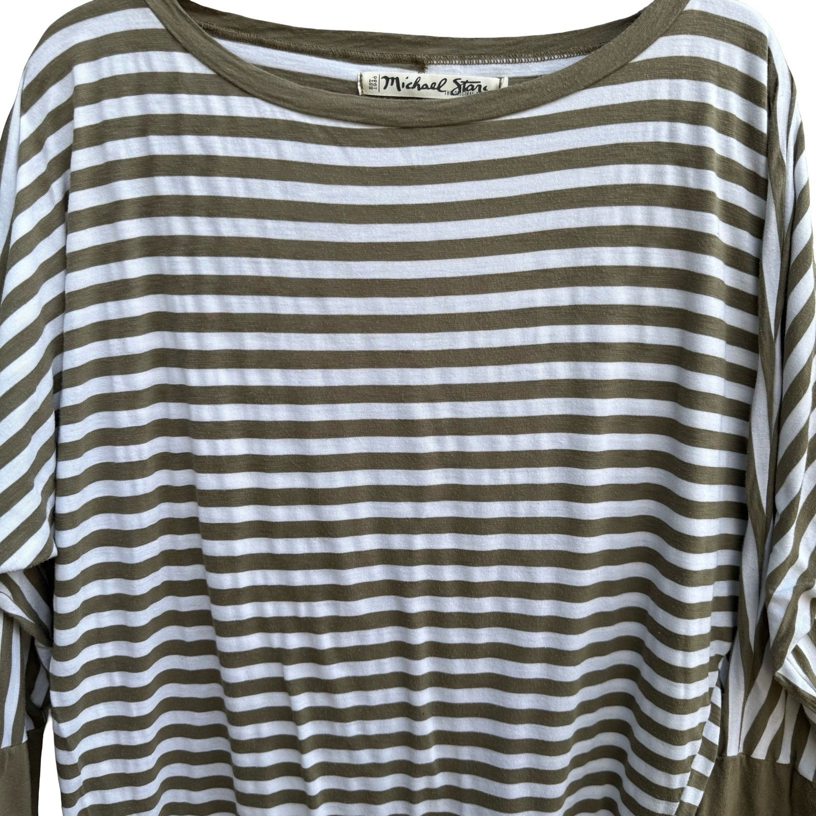 Michael Stars Nautical Coastal Parisian Striped Dolman Sleeve Top Boat Neck OS