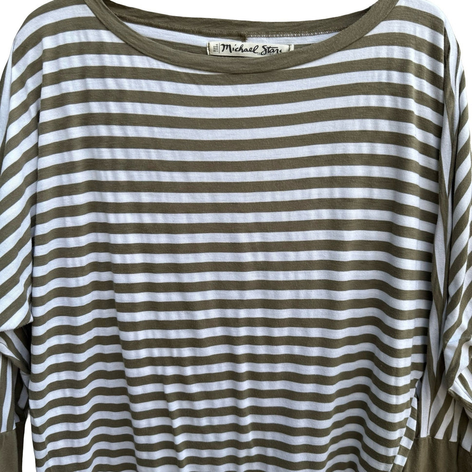 Michael Stars Nautical Coastal Parisian Striped Dolman Sleeve Top Boat Neck OS