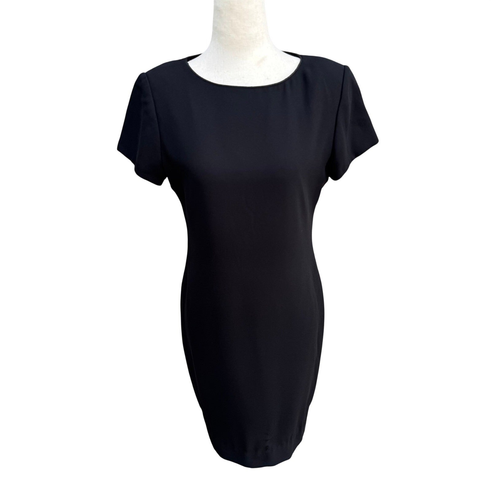 Liz Claiborne Y2K 90s Black Sheath Dress Short Sleeve Round Neck Career Formal S