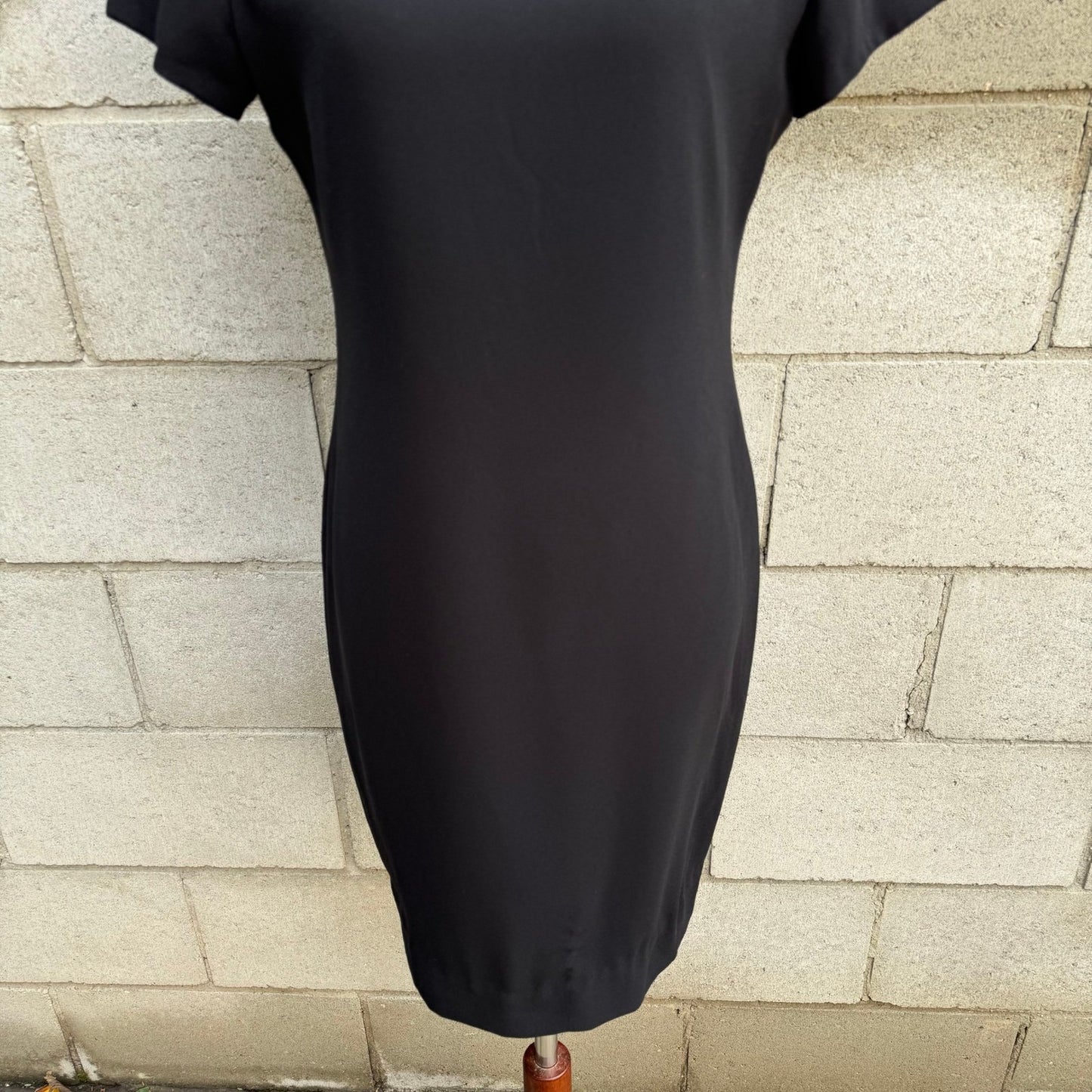 Liz Claiborne Y2K 90s Black Sheath Dress Short Sleeve Round Neck Career Formal S