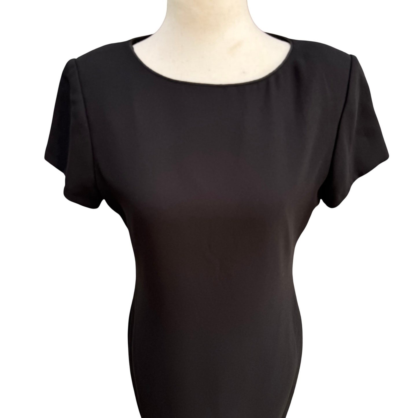 Liz Claiborne Y2K 90s Black Sheath Dress Short Sleeve Round Neck Career Formal S